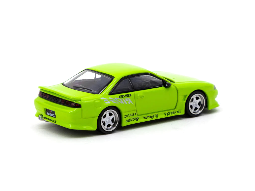 Tarmac Works 1:64 Scale Nissan Silvia Vertex S14 Diecast Model Car - Light Green - Collectible Miniature Vehicle for Display & Racing Scenes