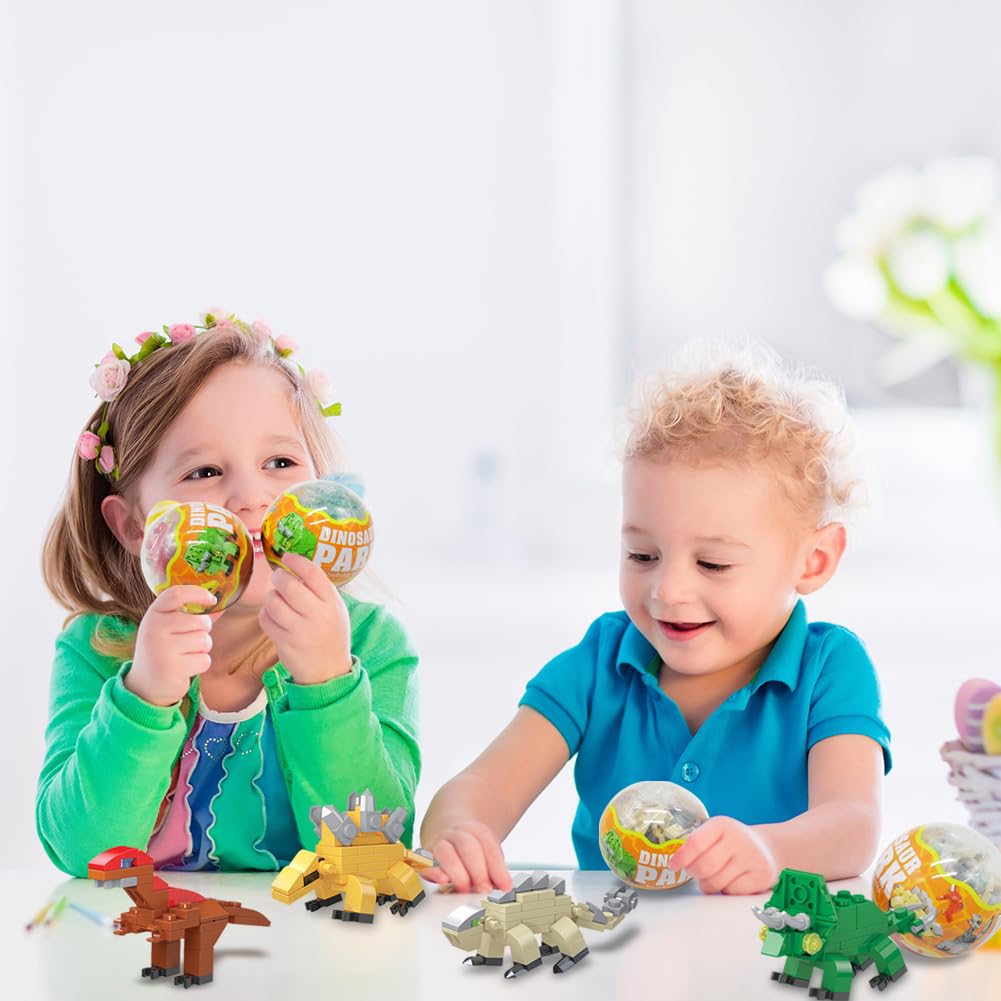 12Pcs PreFilled Easter Eggs with Dinosaur Building Blocks - Kids Easter Egg Hunt Toys, Dinosaur Surprise Eggs for Easter Basket Stuffers, Party Favors & Classroom Prizes - Fun Educational STEM Toys for Easter Celebrations