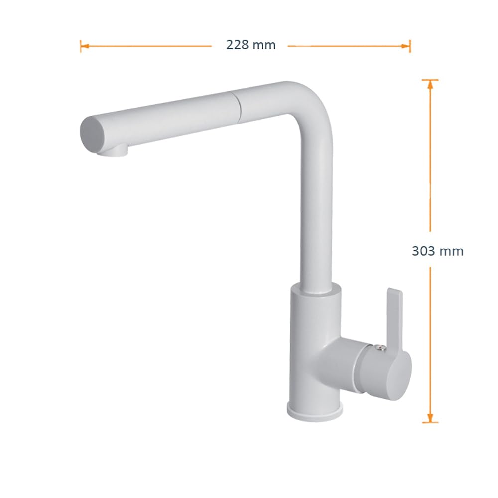 Quareco 86x50 Inch White Granite Kitchen Sink with Single Lever Pull-Out Faucet - Model 862 | Perfect for Modern Kitchens, Food Prep & Dishwashing