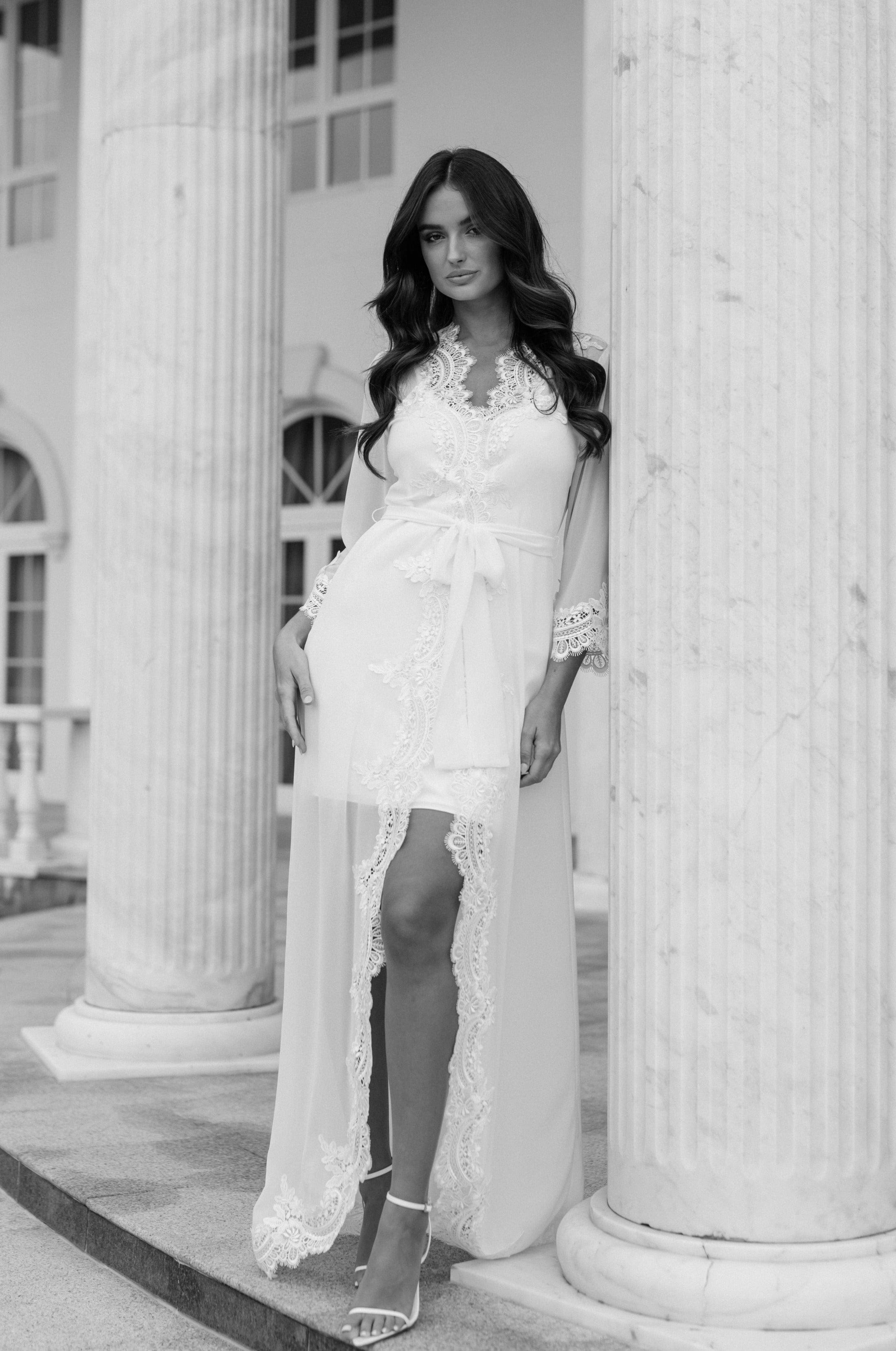 Elegant Hannah Lace Trim Maxi Bridal Robe with Slip - Perfect for Wedding Morning, Bridal Shower & Honeymoon Getaway