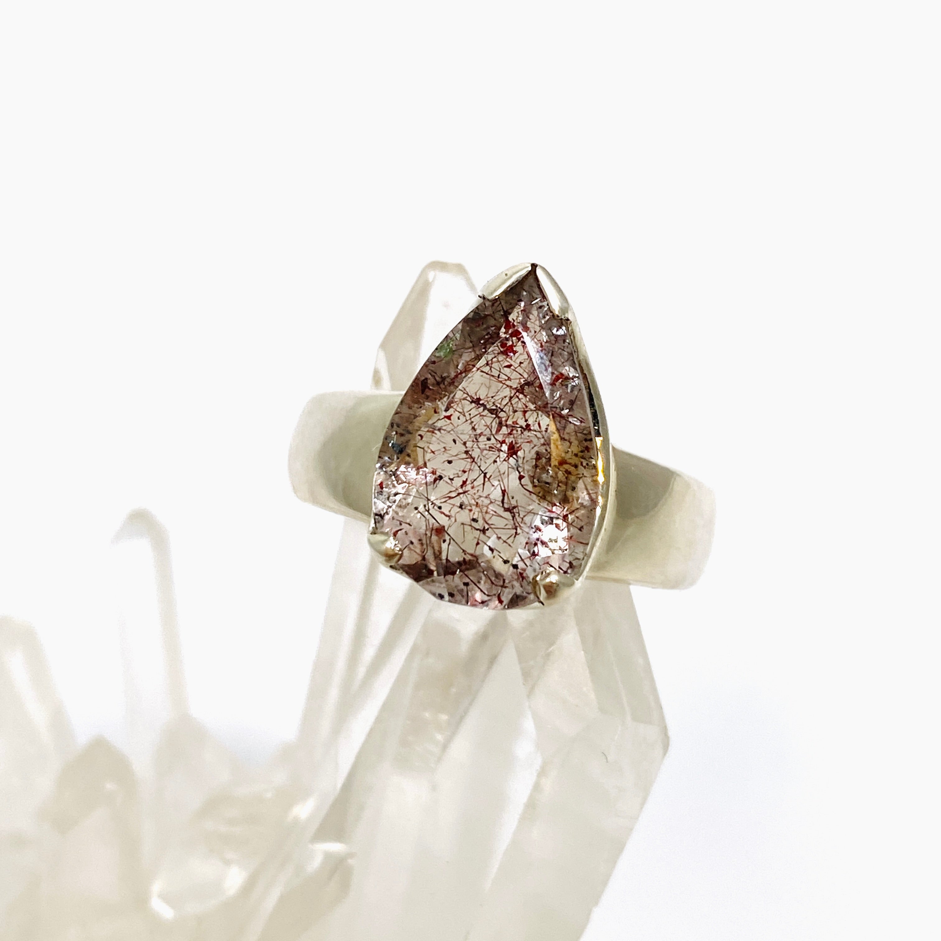 Lepidicrocite in Quartz Teardrop Faceted Ring - Size 8 - Natural Crystal Jewelry - Perfect for Spiritual Healing & Energy Work