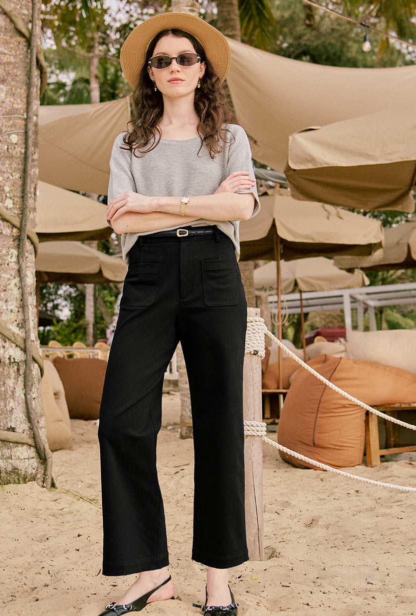 Billy Cropped Wide Leg Denim Jeans for Women - High Waisted Stretch Comfort Fit Black Denim Pants - Perfect for Casual Outings, Street Style & Everyday Wear