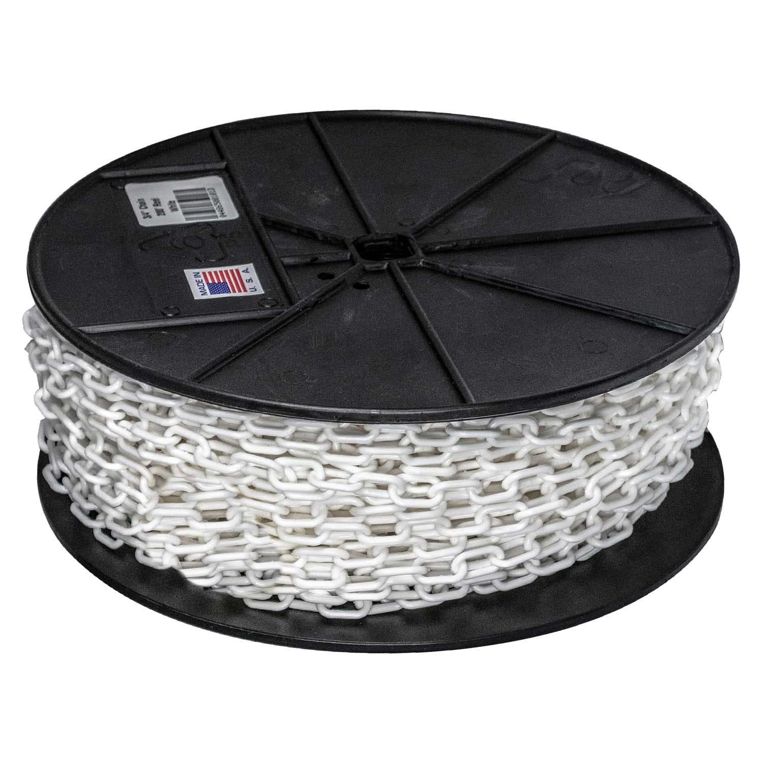 Mr. Chain Plastic Barrier Chain Reel - 3/4-Inch Link Diameter, 200-Foot Length, White (00101) - Ideal for Crowd Control, Event Safety, and Construction Site Barriers