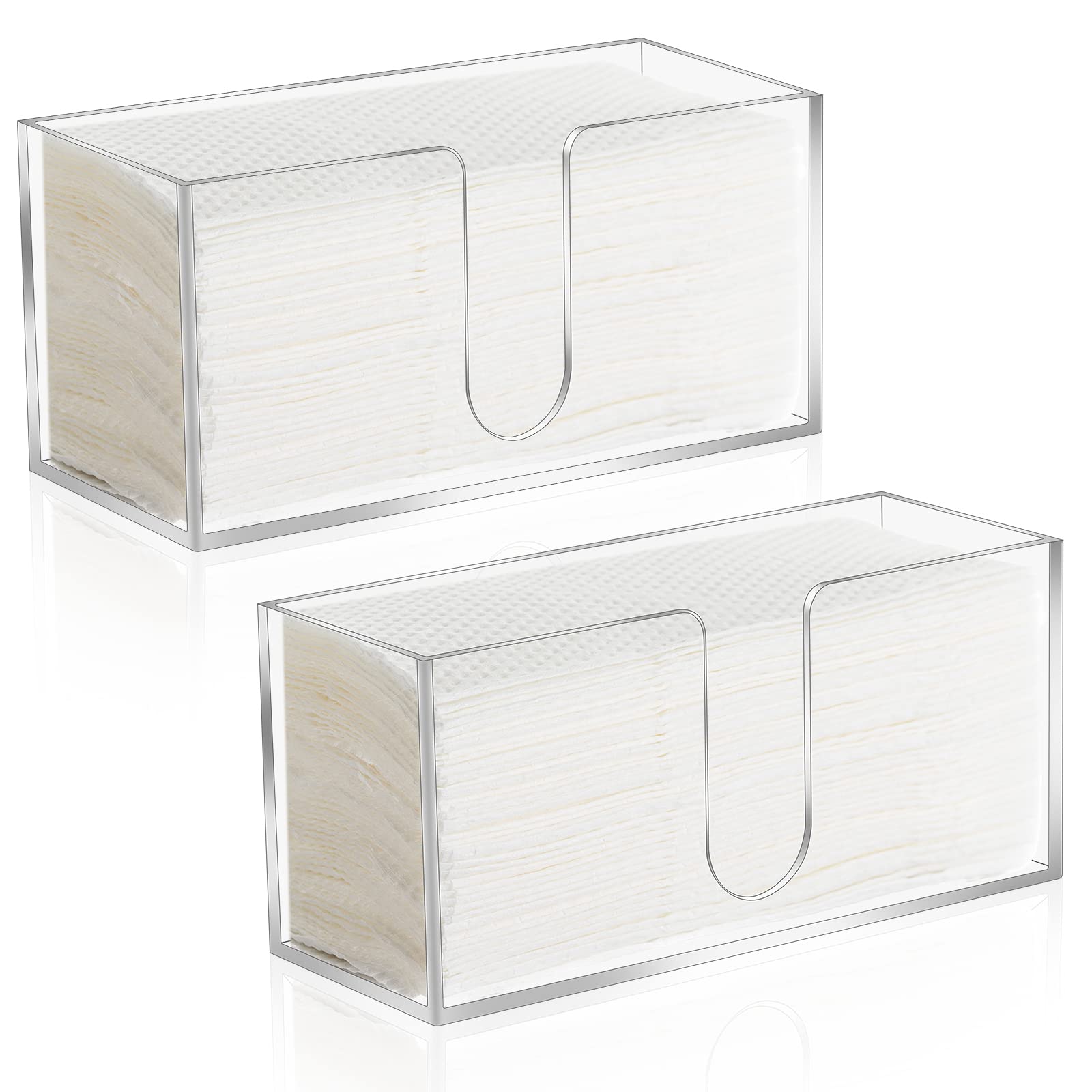 2-Pack Clear Acrylic Countertop Paper Towel Dispenser - Folded Trifold Napkin Holder for Z-Fold, C-Fold & MultiFold Paper Towels - Perfect for Bathroom, Toilet, Kitchen & Office Use