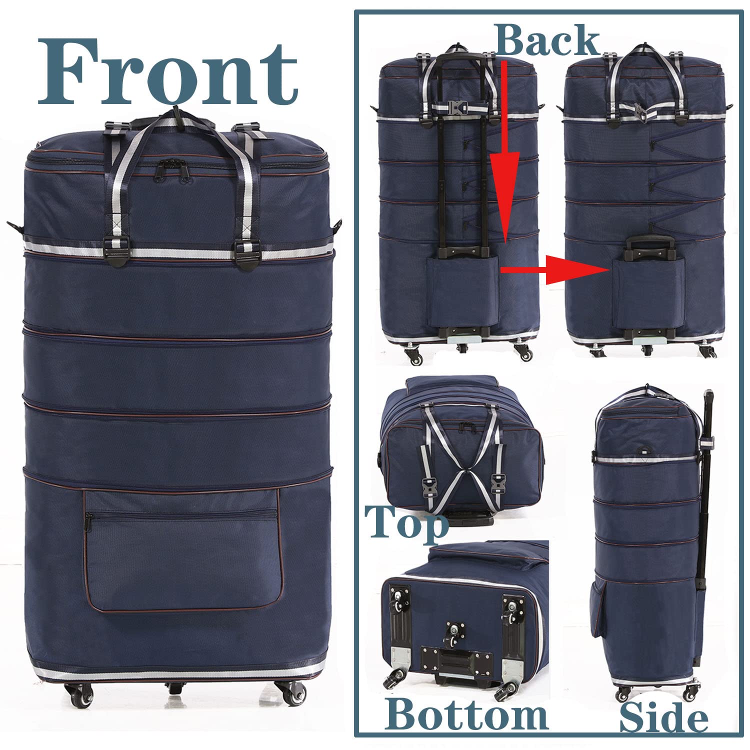 Expandable Foldable Carry-On Suitcase with Spinner Wheels - Large Capacity Collapsible Duffle Travel Bag for Men & Women - Perfect for Air Travel, Business Trips & Weekend Getaways