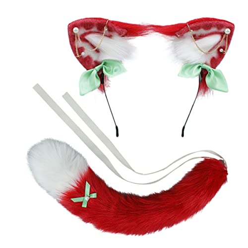 Red Headband with Pearl + Cat Tail