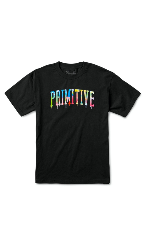 Primitive Collegiate Drip Graphic T-Shirt - Black | Trendy Streetwear for Men & Women | Perfect for Casual Wear, College Campuses & Urban Fashion