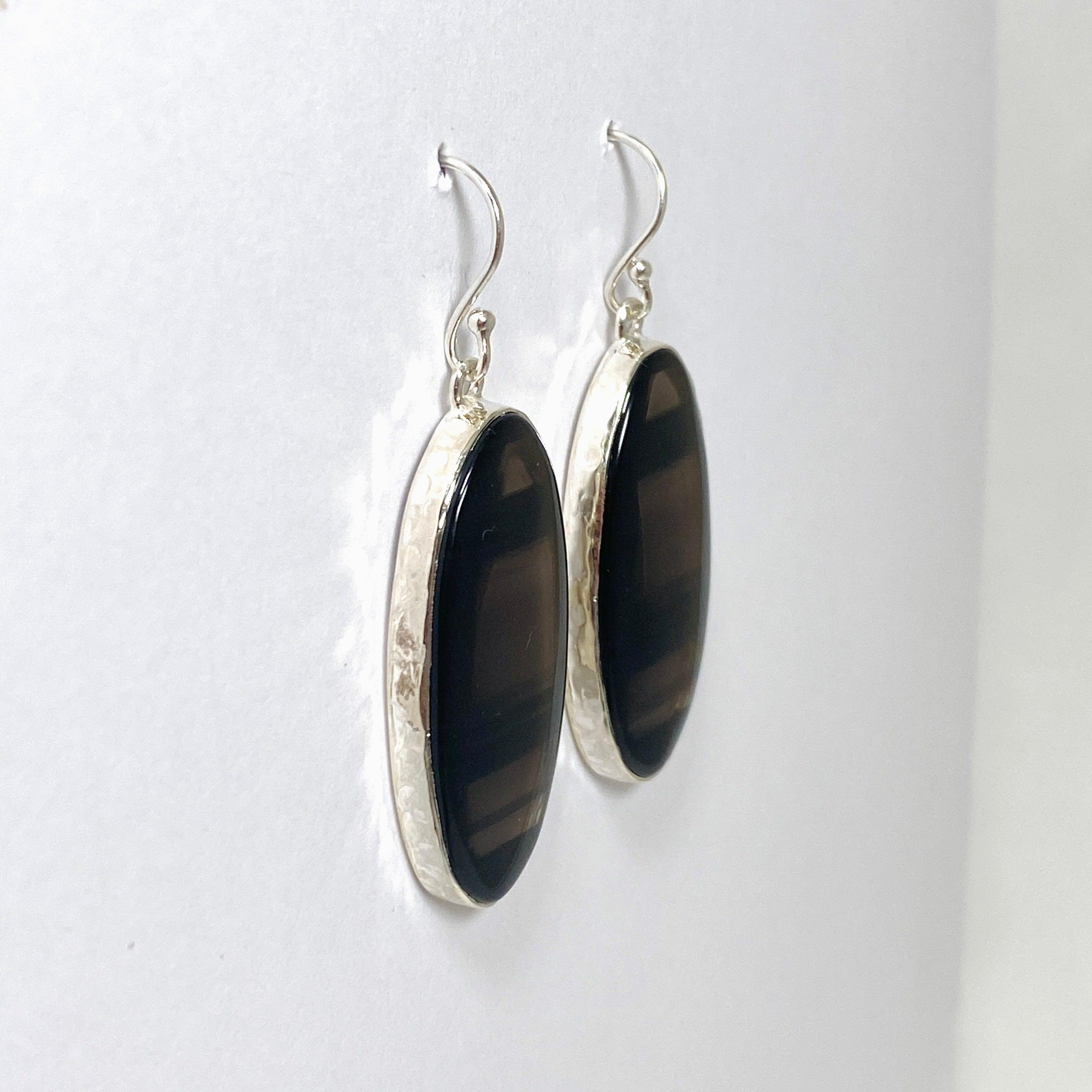 Midnight Obsidian Oval Earrings for Women - Elegant Black Gemstone Jewelry for Party, Wedding & Evening Wear - KEGJ1495