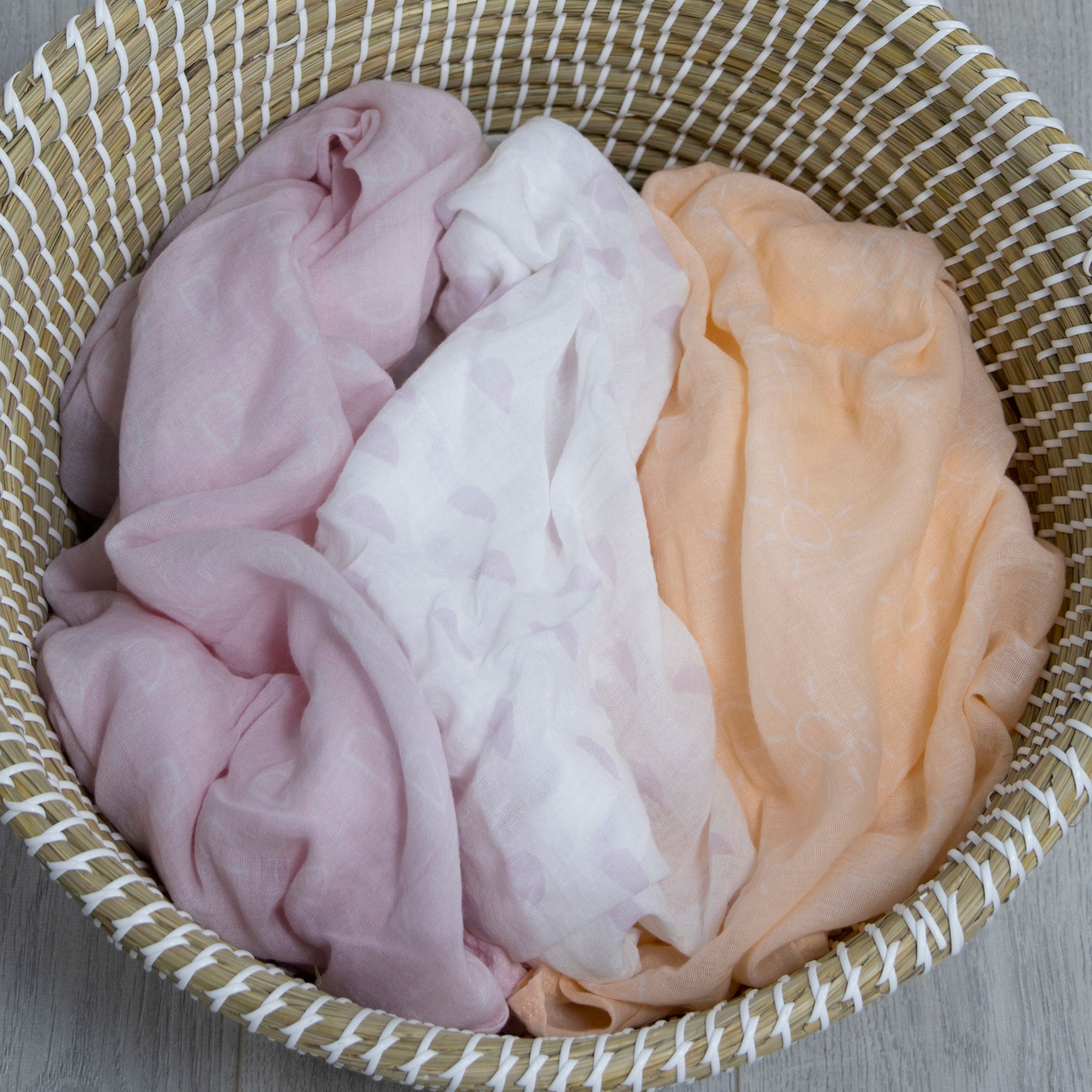 Nordic 3-Pack Muslin Swaddle Blankets - Soft Peach & Lilac for Baby Shower, Newborn Essentials & Nursery Decor