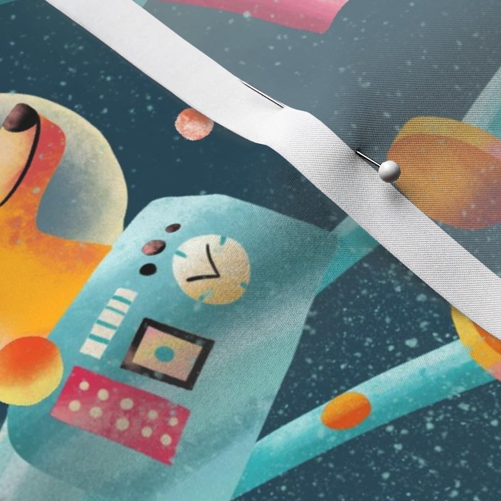 Space-Themed Satin Fabric Fat Quarter - Playful Planets, Robots & Spaceship Print for Sewing, Apparel, Blankets & Home Decor | Perfect for DIY Projects, Quilting & Kids Room Decor