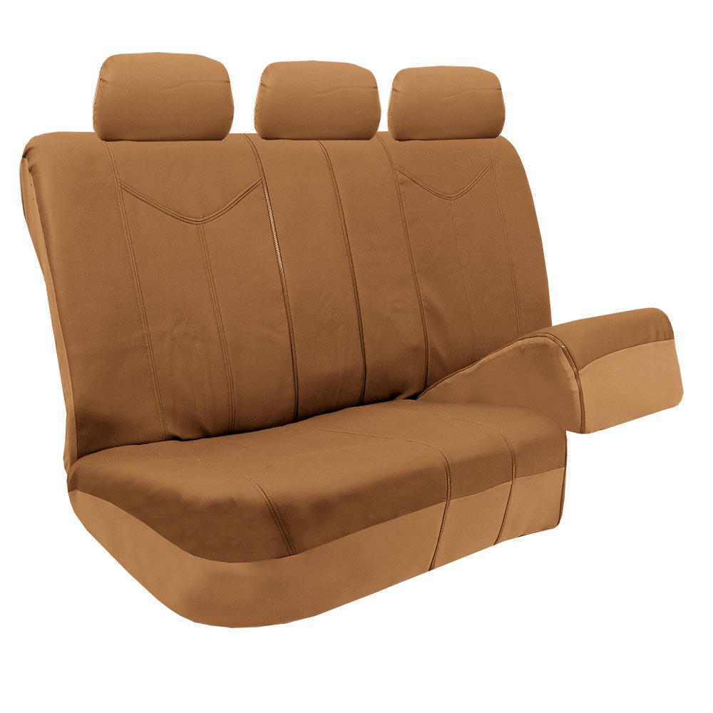 FH Group Automotive Seat Cover - PU Leather Full Set Beige & Tan, Airbag Compatible Non-Slip Dash Pad for Car Truck SUV | Universal Fit Interior Accessories | Perfect for Road Trips, Daily Commute & Vehicle Protection