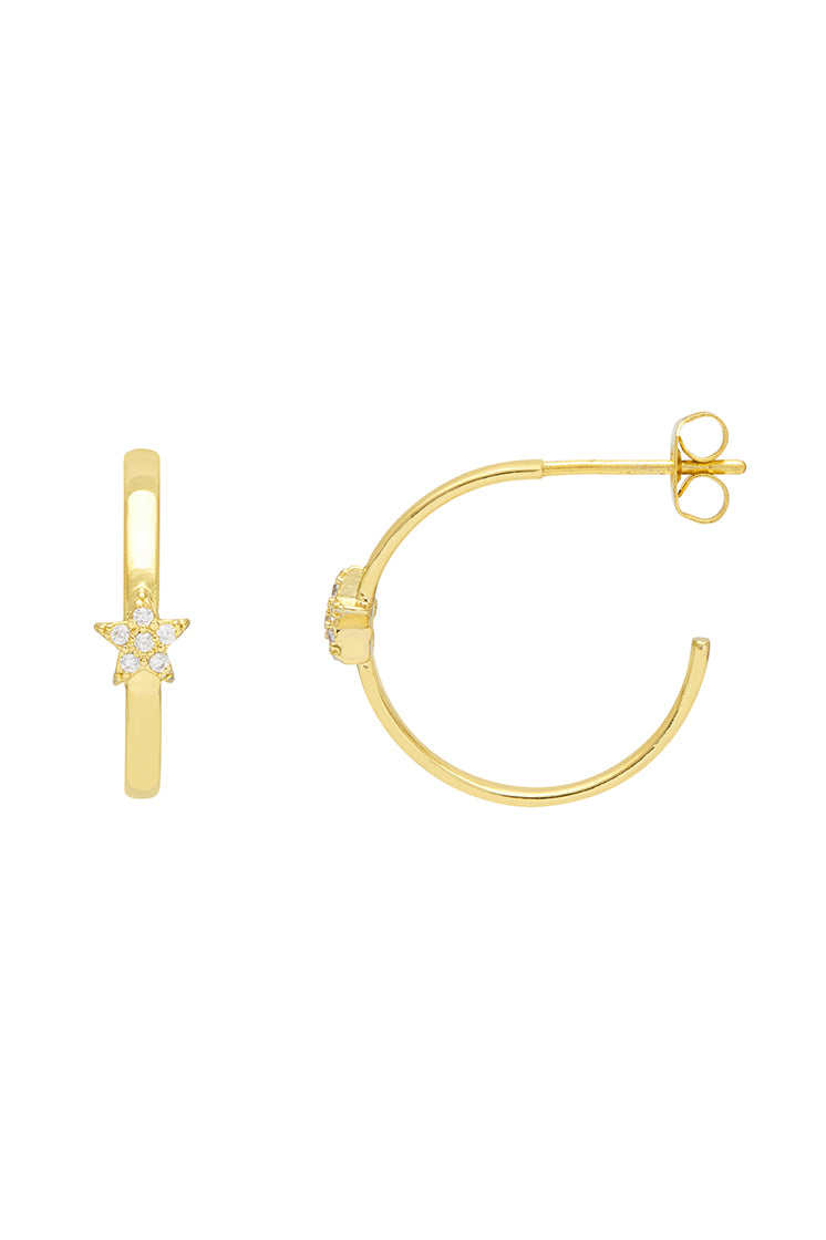 CZ Star Flat Edge Hoop Earrings - 925 Sterling Silver Minimalist Dainty Huggie Hoops for Women - Perfect for Everyday Wear, Work & Special Occasions