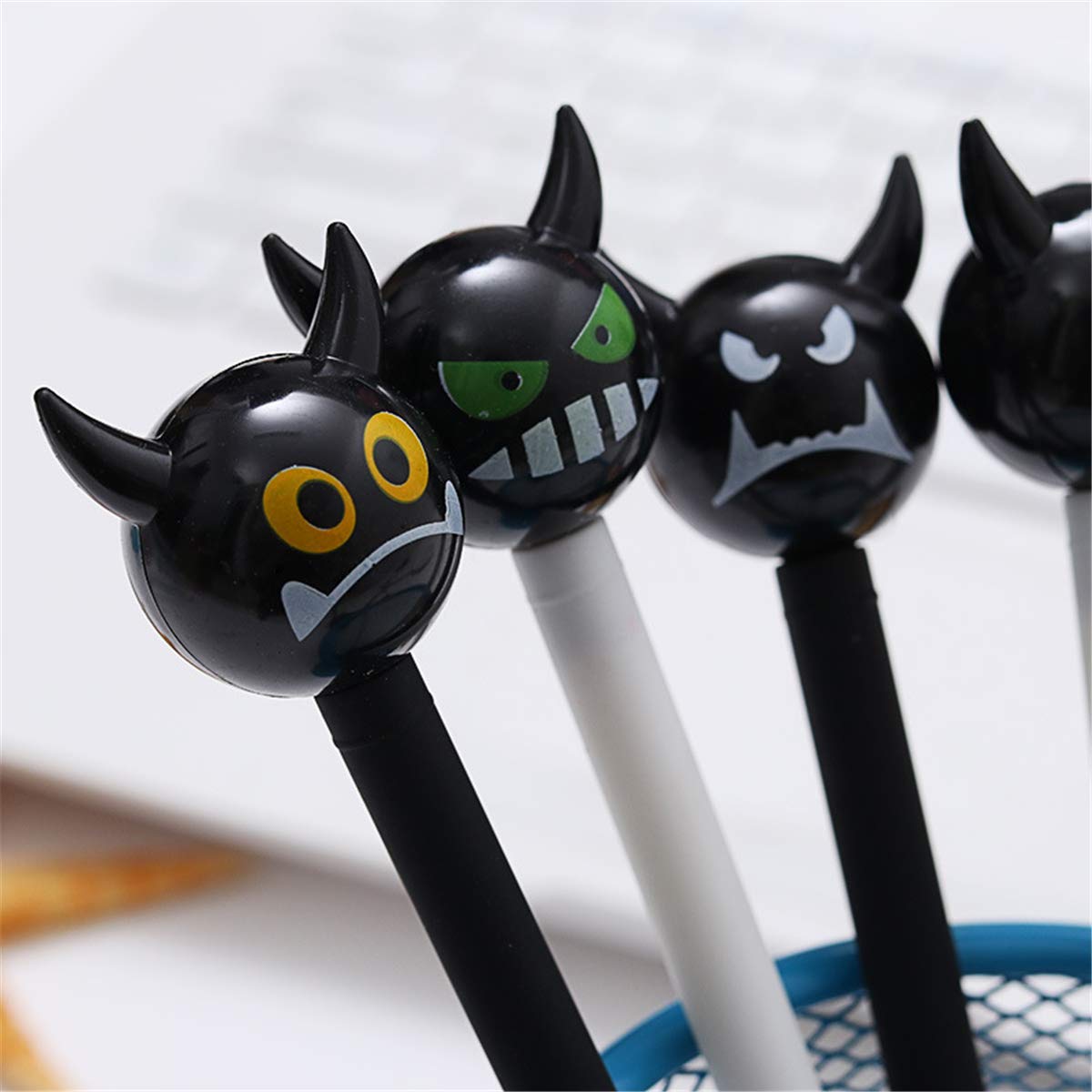 Cartoon Devil Gel Ink Pens - Blue & Black Ballpoint Pens for Office, School & Student Supplies - Creative Gifts (6-Pack) - Perfect for Note Taking, Journaling & Gift Giving