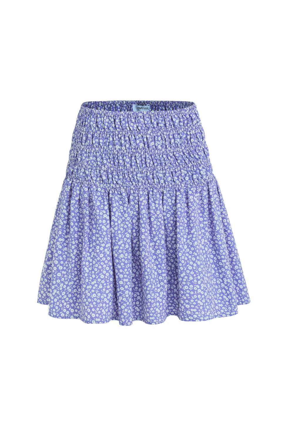 Glowing Lilac Ditsy Floral Print Shirred Waist Mini Skirt for Women - Perfect for Summer Outfits, Beach Vacations & Date Nights