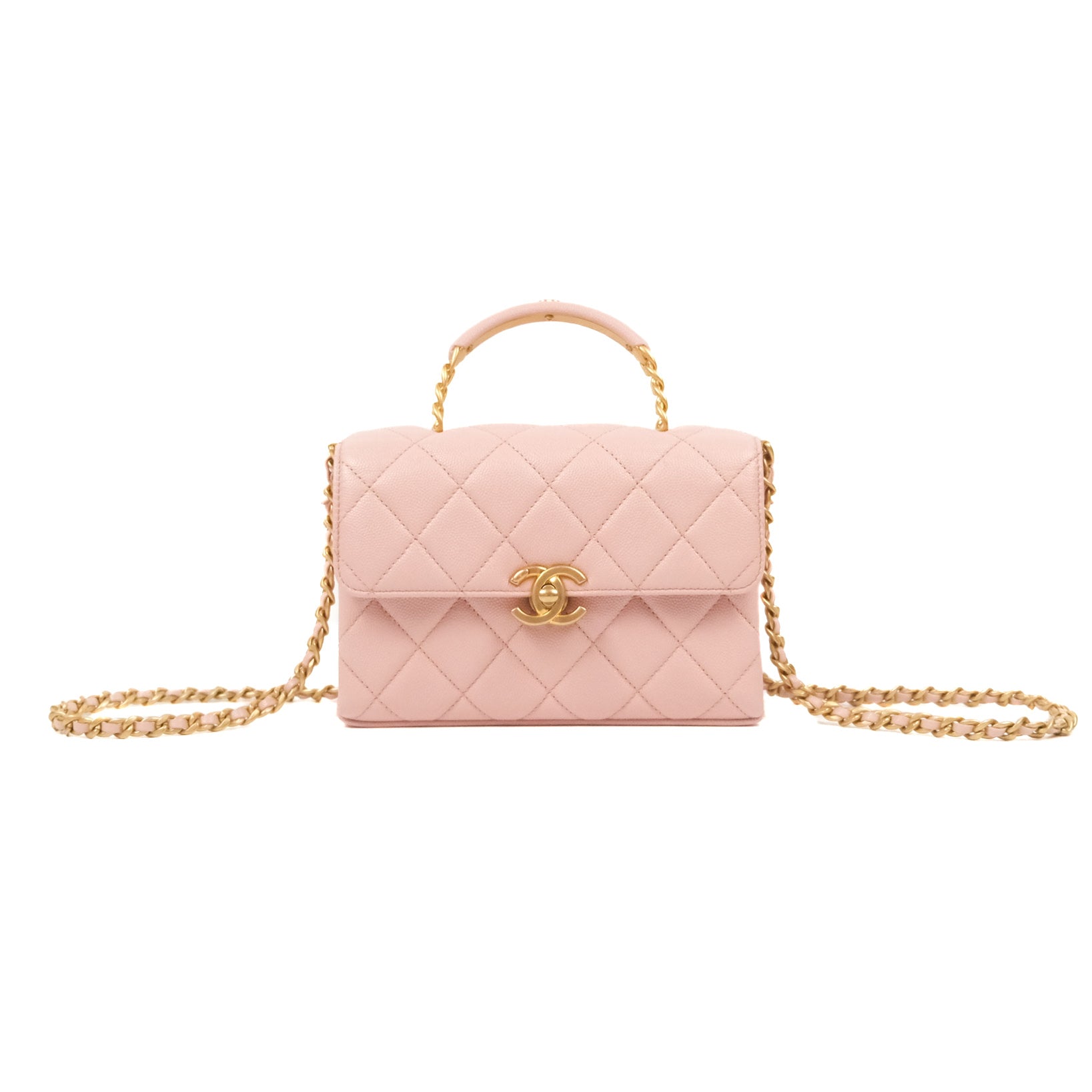Chanel Carry Me Top Handle Flap Bag in Pink Caviar Leather with Aged Gold Hardware 23S Collection - Perfect for Date Nights, Parties & Special Occasions