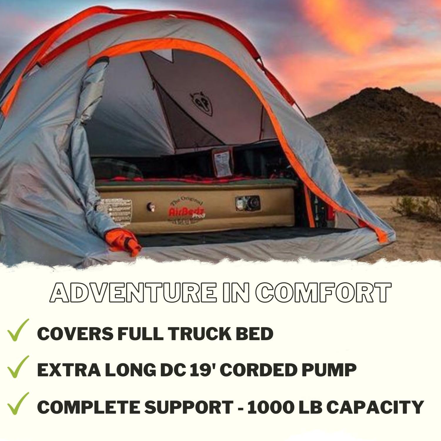 Pittman Pro3 Series Truck Bed Air Mattress - 8ft Full Size Premium Airbedz for Pickup Trucks - 25% More Coverage for Comfortable Camping & Outdoor Adventures - Perfect for Road Trips, Tailgating & Backyard Sleepovers