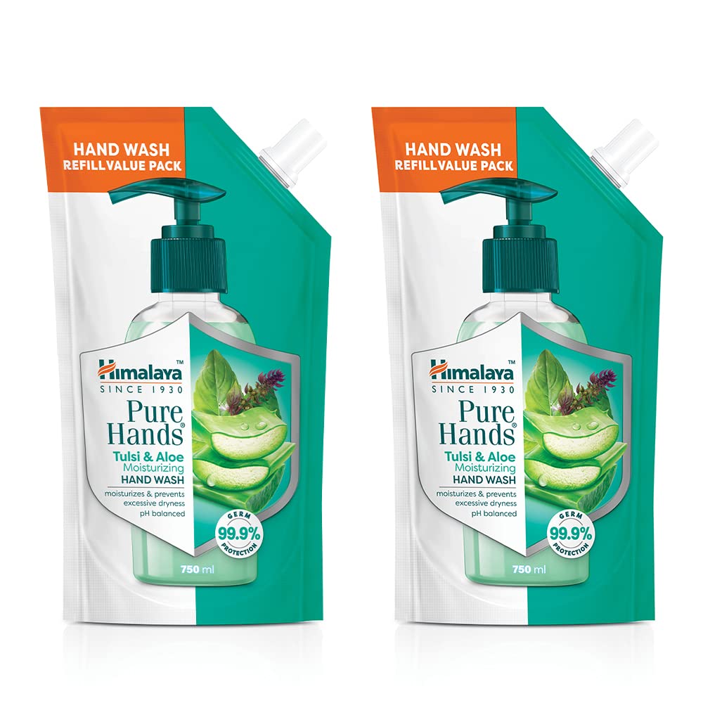 Himalaya Pure Hands Tulsi & Aloe Moisturizing Hand Wash 750ml (Pack of 2) - Natural Herbal Liquid Soap for Dry Skin, Antibacterial & Hydrating - Perfect for Home, Kitchen, Bathroom & Office Use