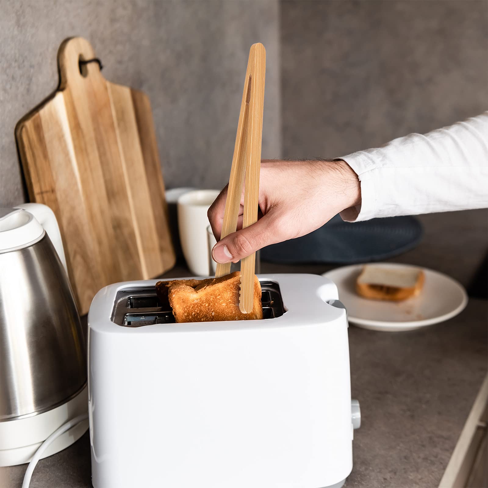 Zopeal 6-Piece Bamboo Kitchen Tongs Set - Long Wooden Cooking Tongs for Toast, Bacon, Cheese, Fruits & Bread - Perfect for BBQ, Baking & Serving