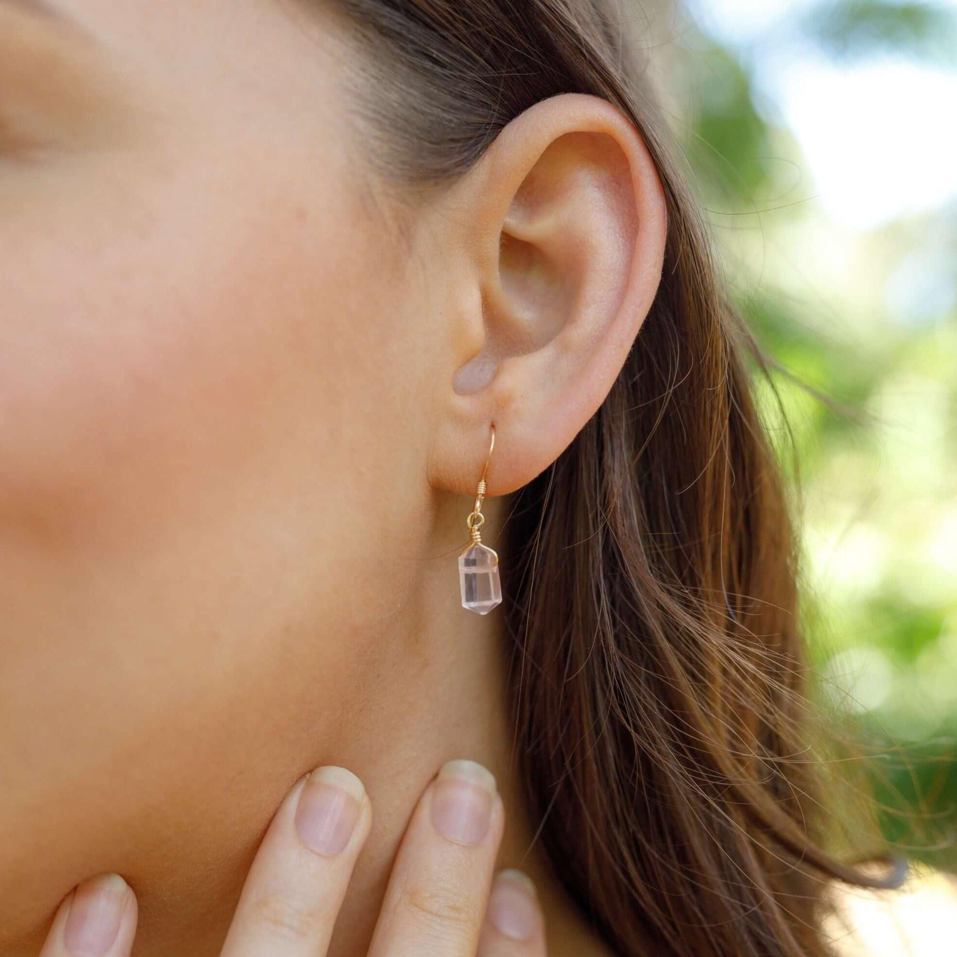 Rose Quartz Mini Double Terminated Crystal Point Dangle Drop Earrings for Women - Healing Stone Jewelry for Chakra Balancing & Positive Energy - Perfect for Meditation, Yoga & Spiritual Gifts
