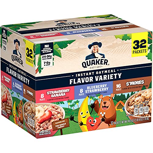 Quaker Instant Oatmeal for Kids - 3 Flavor Variety Pack (32 Individual Packets) | Quick & Healthy Breakfast for School, Travel & Snacks