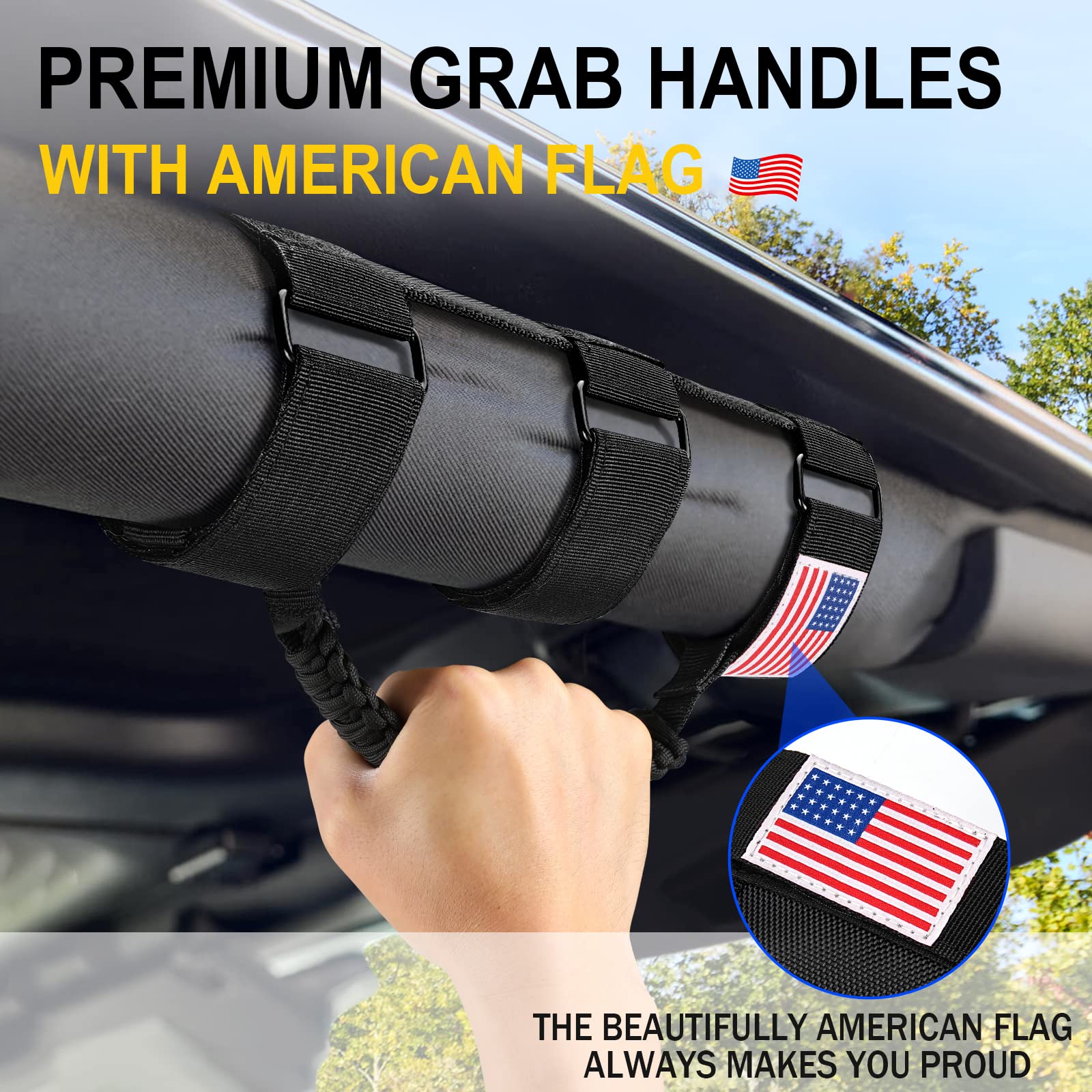 4 Pack Roll Bar Grab Handles for Jeep Wrangler JL JK TJ YJ & Gladiator (1955-2023) - Heavy Duty Paracord Grip with Upgraded Metal Buckles - Perfect for Off-Roading, Camping & Jeep Accessories