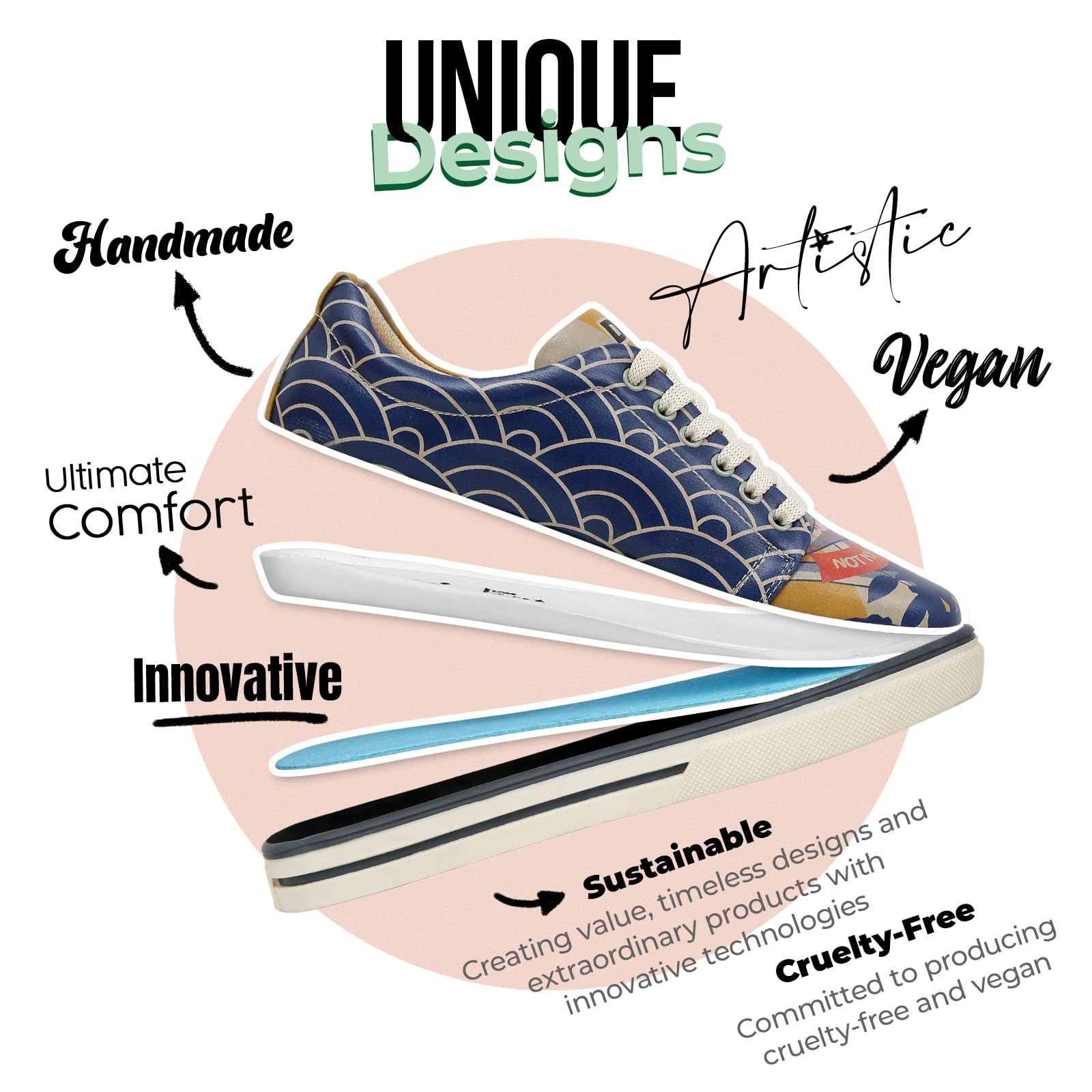 Vegan Leather Sneakers for Women - Handmade Eco-Friendly Fashion Shoes with Unique Design | Comfortable Casual & Work Sneakers for Everyday Wear