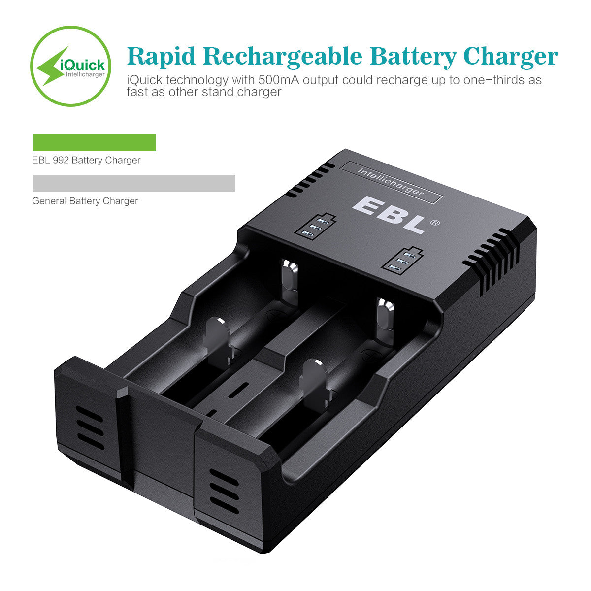 EBL 992 Smart Fast Battery Charger for 3.7V Li-ion/NiMH/NiCd AA AAA C Batteries - Perfect for Cameras, Toys, Flashlights & More