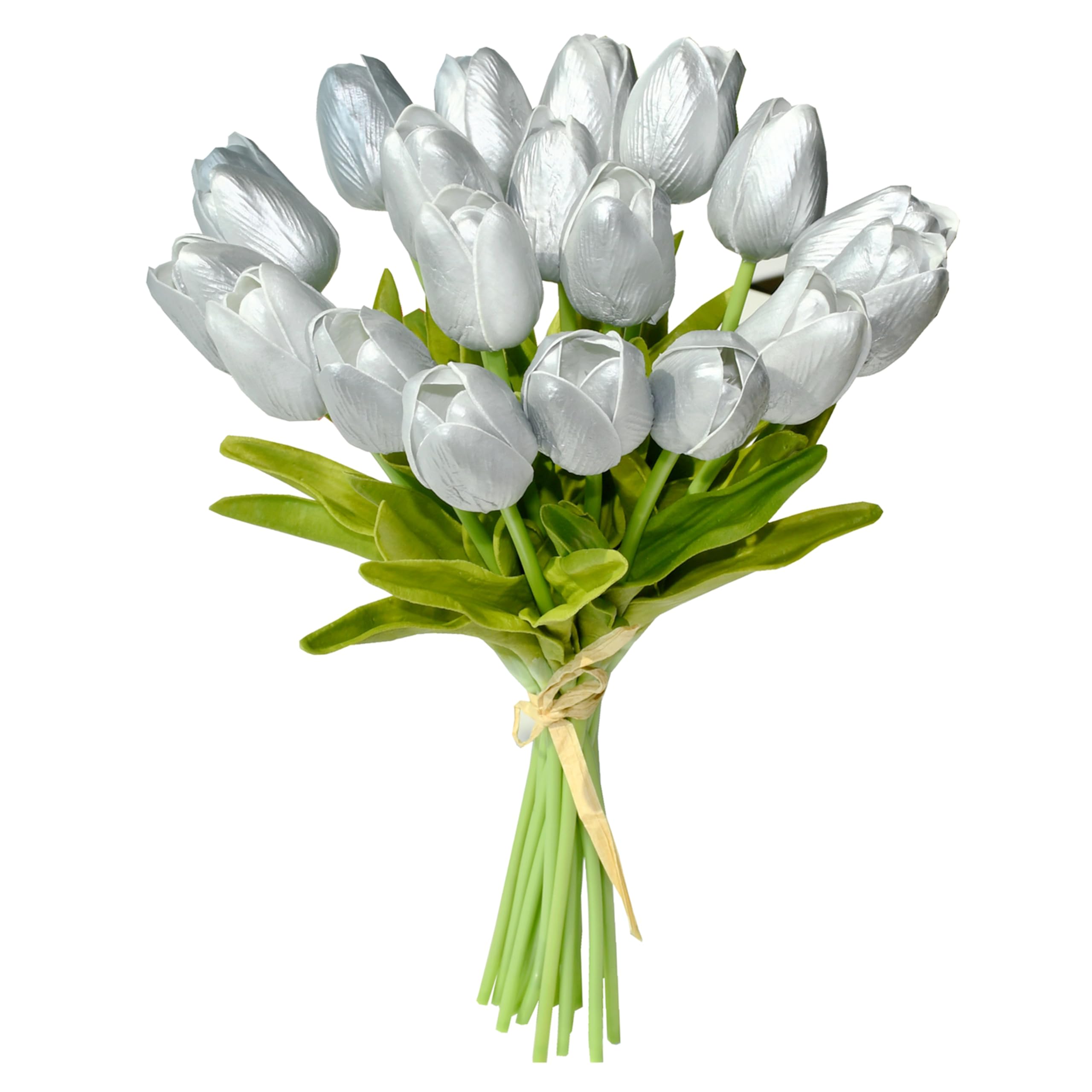 20pcs Silver Artificial Tulip Silk Fake Flowers 13.5