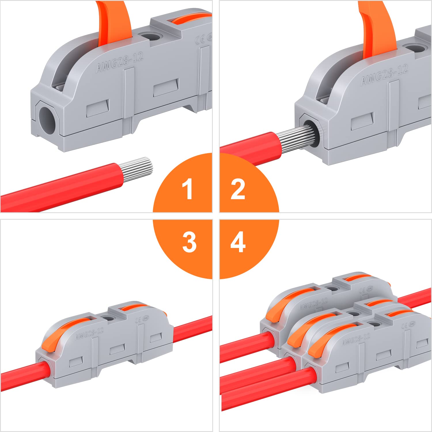 60 PCS Lever Wire Connectors Kit - 1 to 1 Inline Electrical Connectors, Push-in Quick Connect for 28-12 AWG Wires - Compact Splicing Solution for Home Electrical Projects, DIY Repairs & Automotive Wiring
