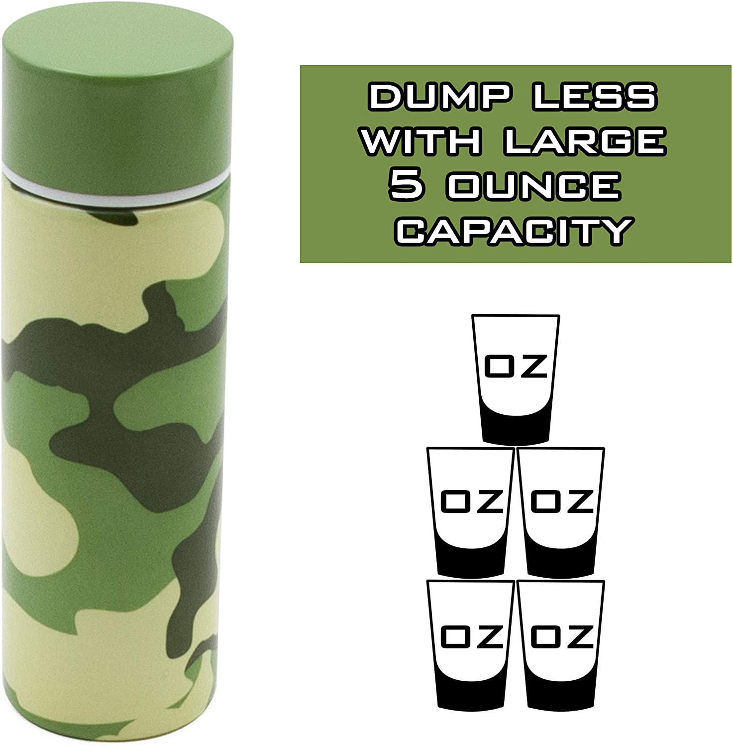 CASEMATIX 5oz Stainless Steel Portable Spit Cup with Cleaning Brush - Camo Design Travel Spittoon for Chewing Tobacco | Wide Mouth Reusable Spit Bottle for Car, Truck & Outdoor Use