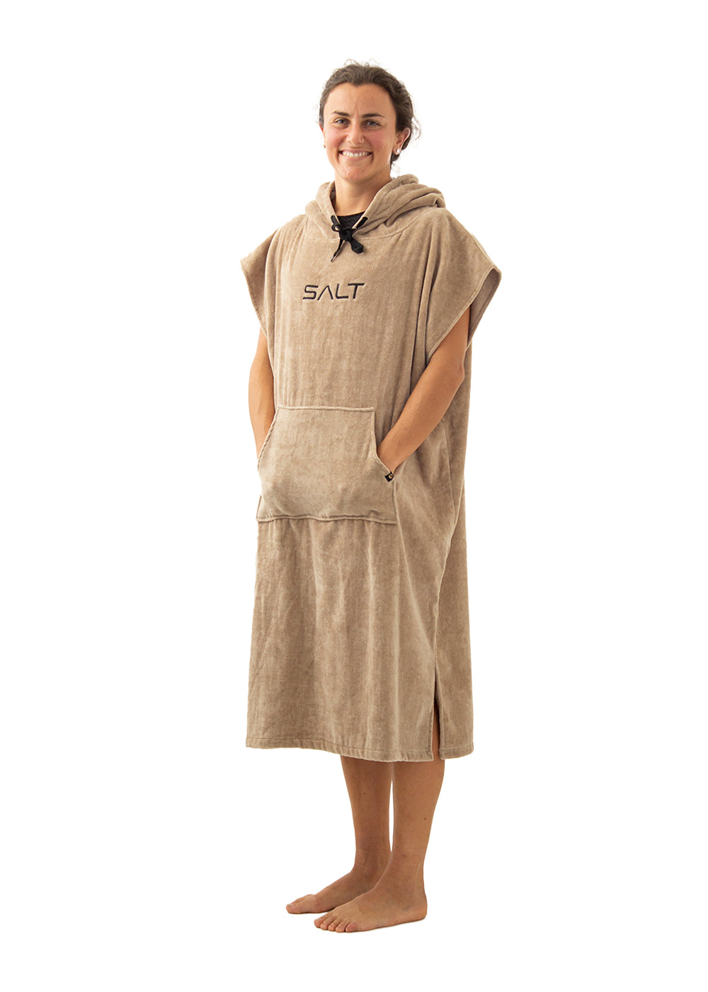 SALT Hooded Cotton Poncho Towel - Soft & Absorbent Beach Cover Up for Women & Men - Perfect for Swimming, Surfing, Yoga & Spa Days (Tan)