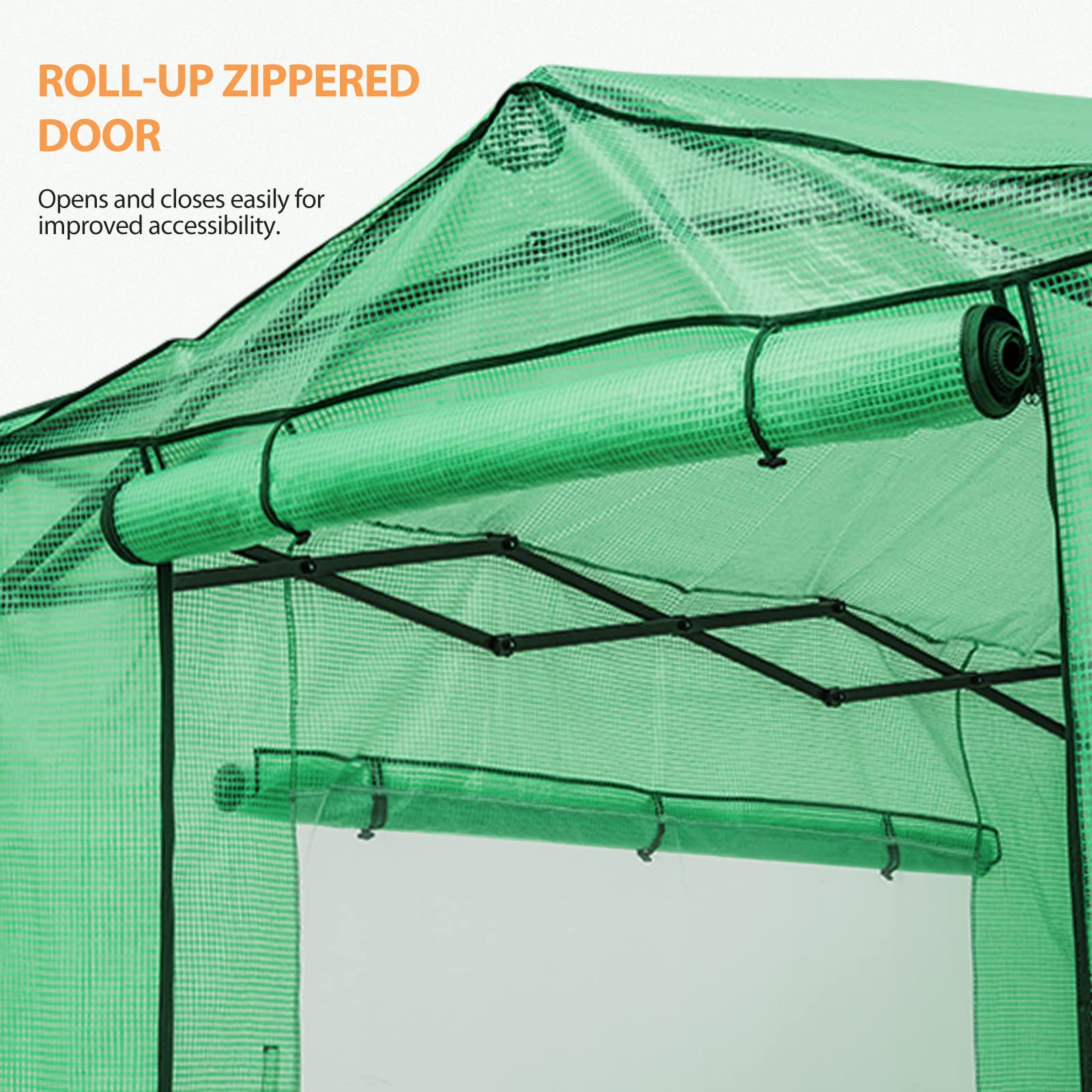 EAGLE PEAK 8x6 Portable Walk-in Pop up Greenhouse Replacement Cover - Front & Rear Roll-Up Zipper Doors with 2 Large Side Windows (Frame Not Included) - Green | Perfect for Gardening, Plant Protection & Outdoor Growing