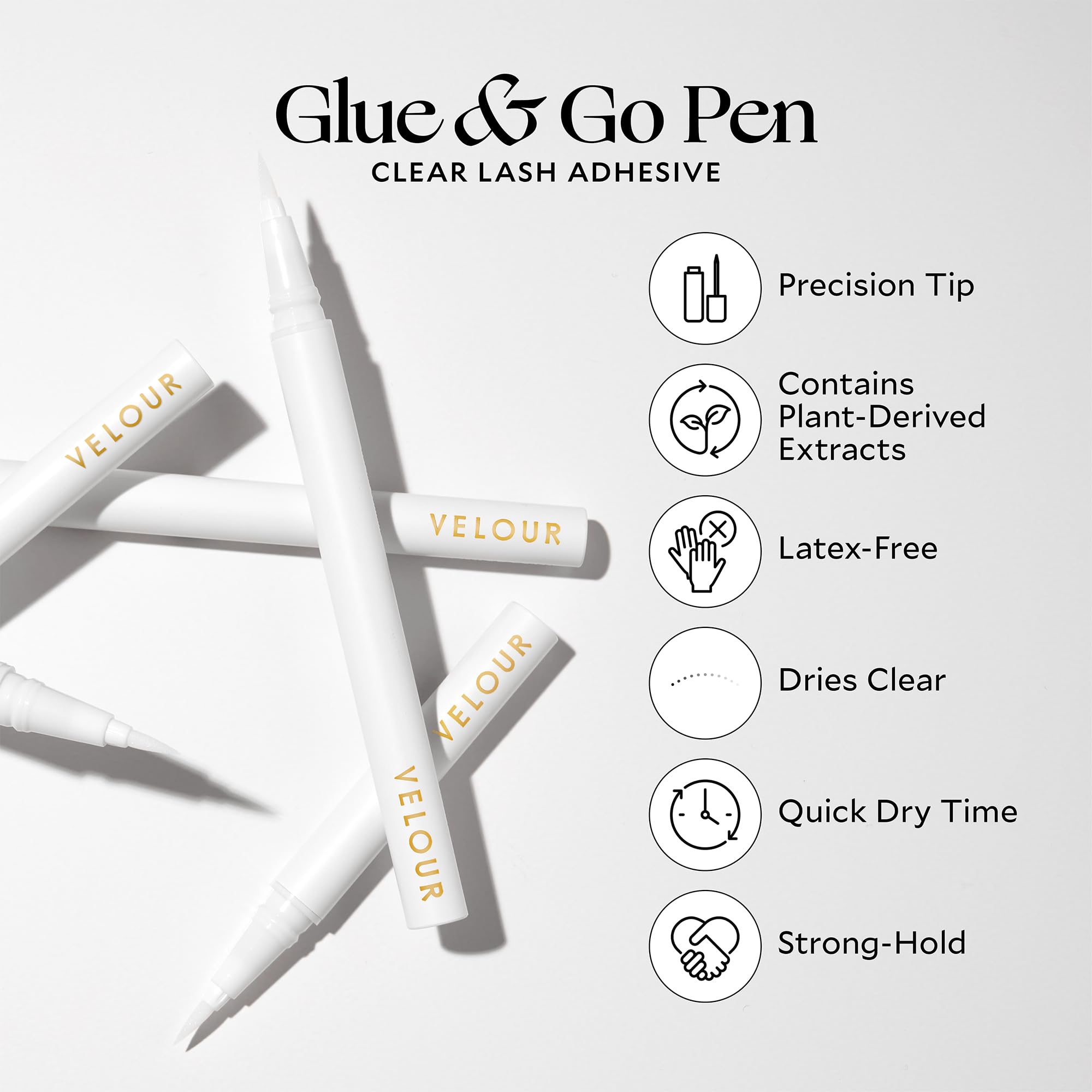Velour Clear Eyelash Glue Pen - Precision Tip Lash Adhesive for False Eyelashes | Beginner Friendly, Gentle Formula, Dermatologist Tested | Dries Clear, Long Lasting Hold | Perfect for Daily Wear, Special Occasions & Professional Makeup Artists