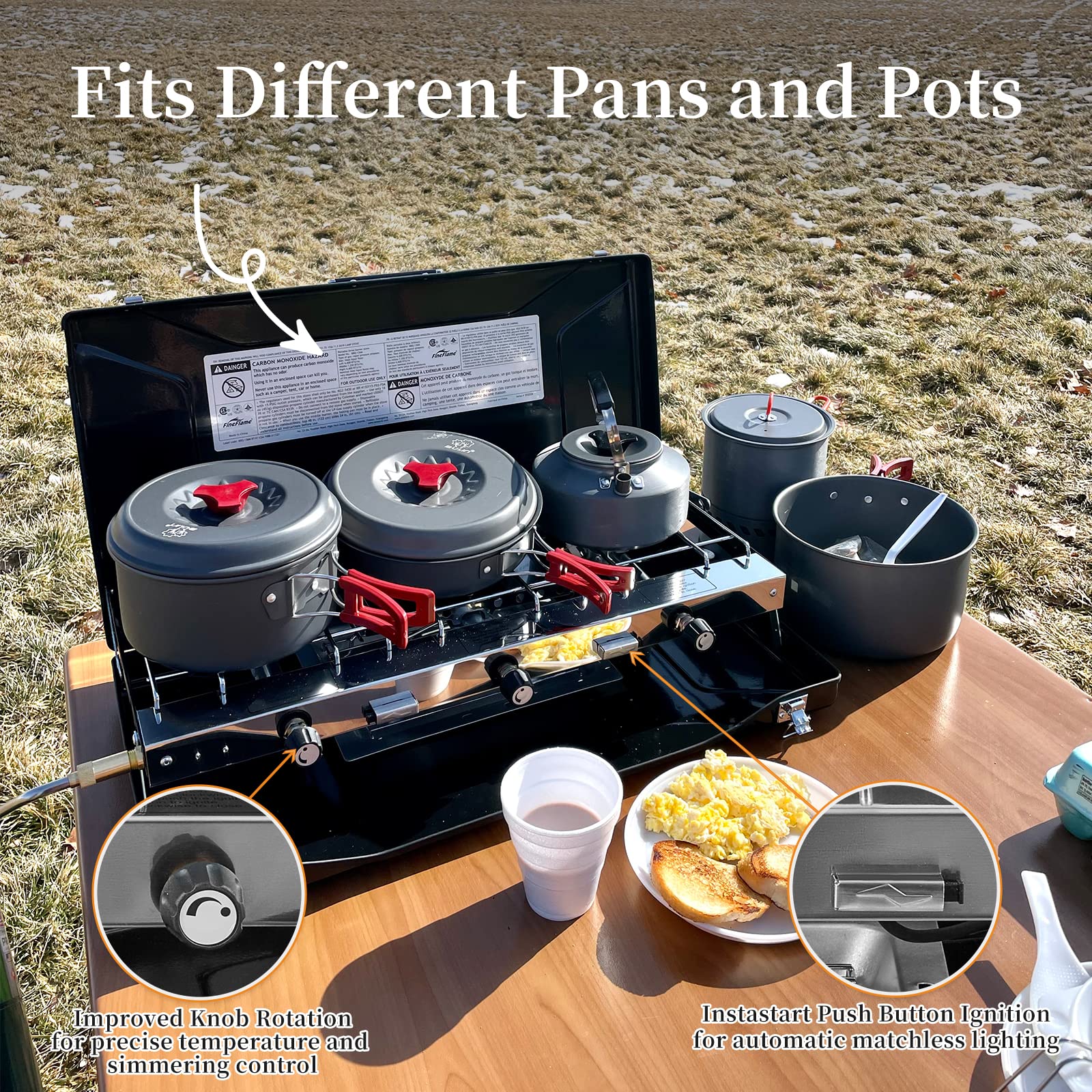 **20400 BTU 3-Burner Propane Camping Stove with Regulator, Toast Tray & Windshield – Portable Outdoor Cooking for Car Camping, BBQ, Picnics & Backpacking**