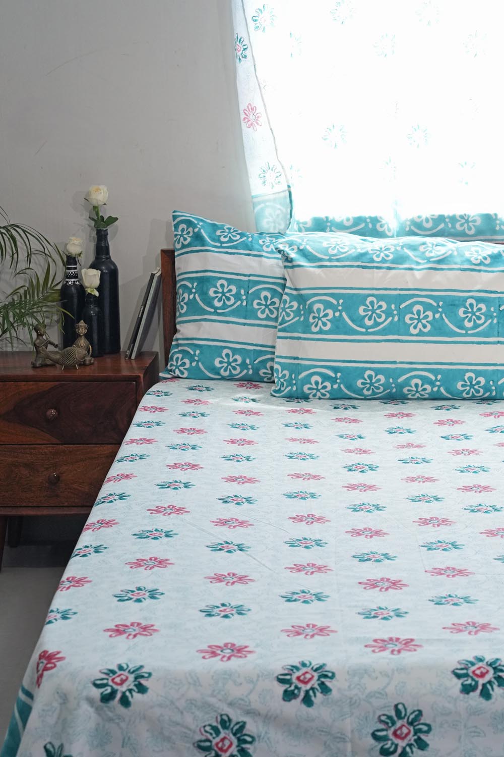 Pure Slumber Hand Block Printed Cotton Percale Bedsheet Set - 100% Organic Breathable Bed Sheets for All Seasons - Perfect for Master Bedroom, Guest Room & Dormitory