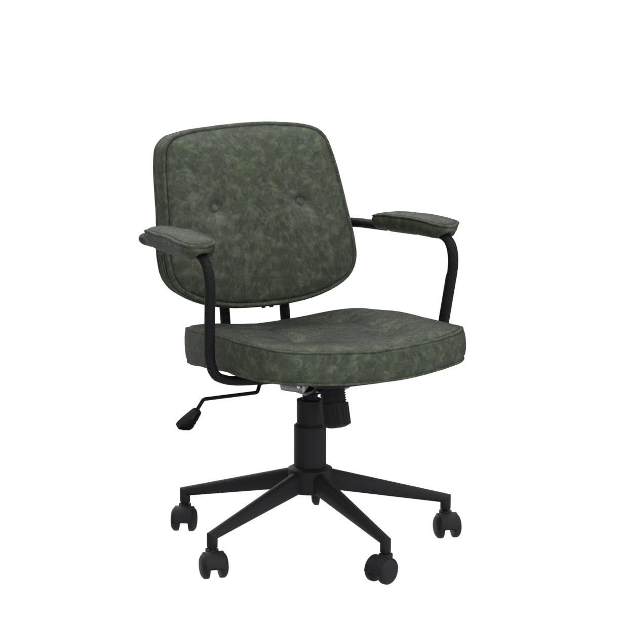 LukeAlon Adjustable PU Leather Tiltable Office Chair - 360° Swivel Ergonomic Task Chair with Armrests, Thickened Seat & Button Tufted Design for Home Office (Green) - Perfect for Workspaces, Gaming & Study Rooms