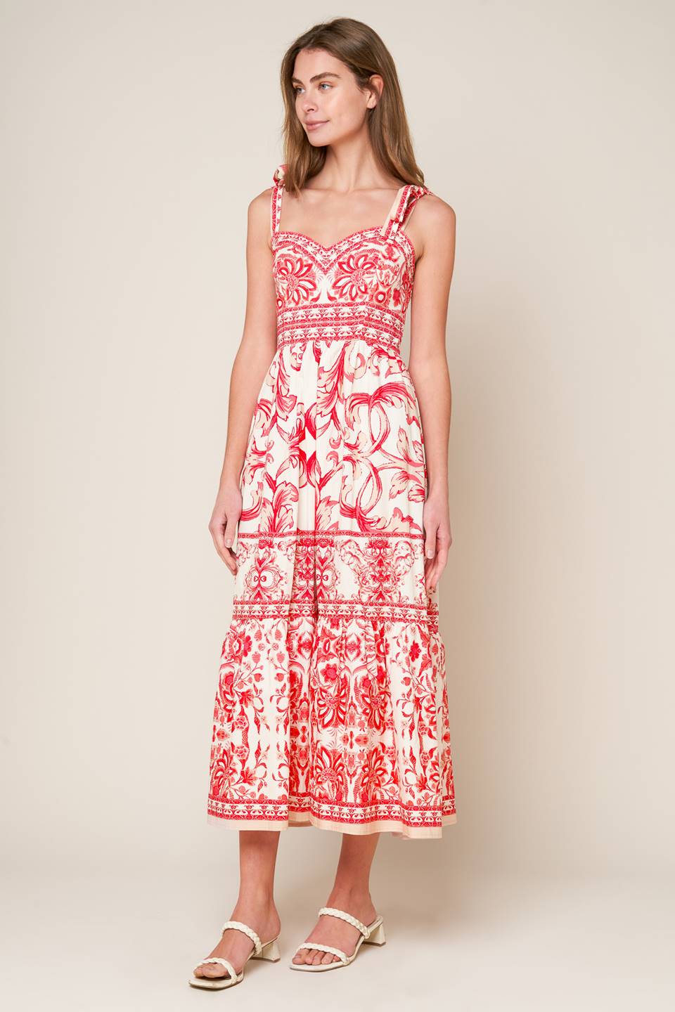 Amalfi Coast Mosaic Print Midi Dress - Floral Summer Beach Dress for Women, Perfect for Vacation, Wedding & Party Wear