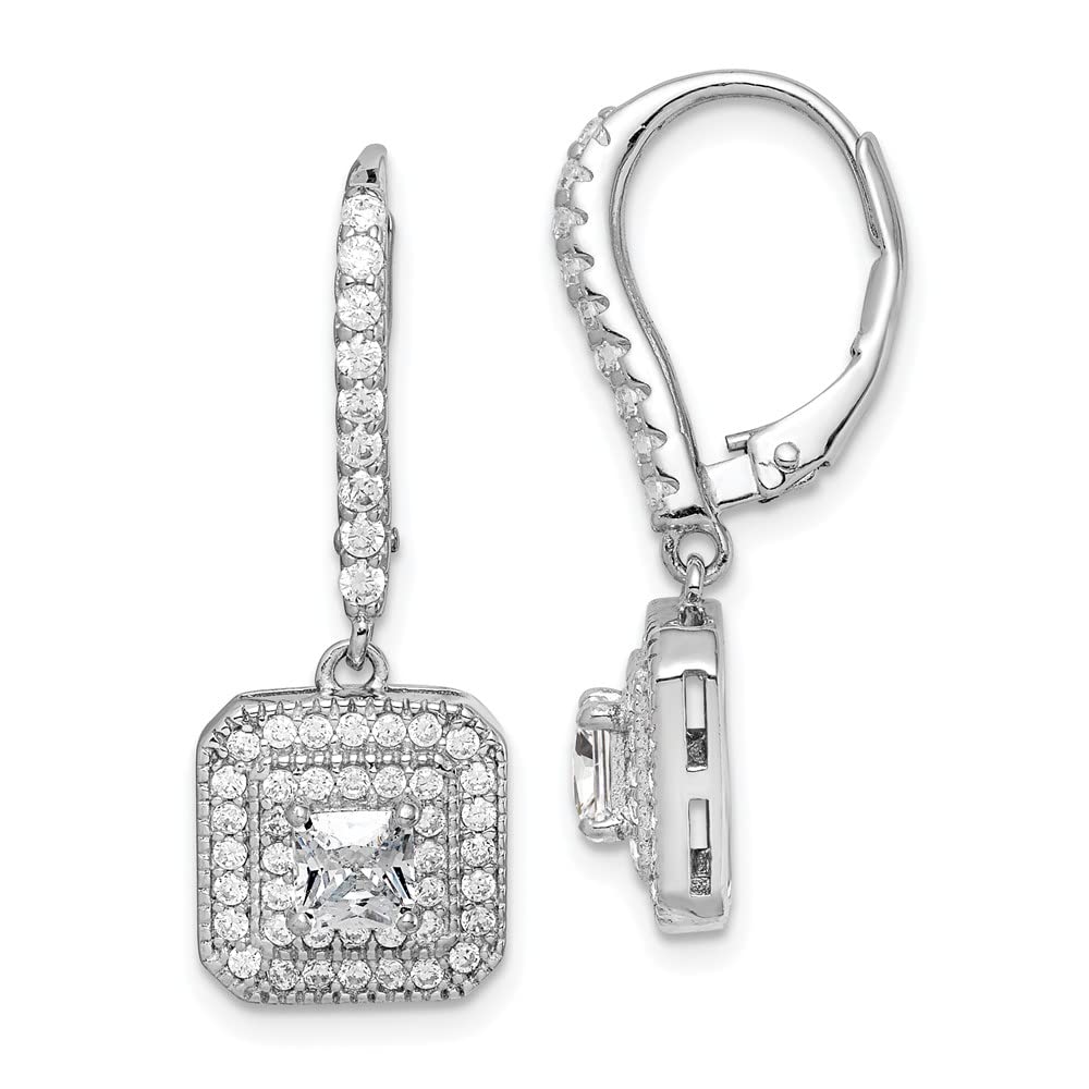 925 Sterling Silver Cubic Zirconia Leverback Dangle Earrings for Women | Elegant Fine Jewelry Gift for Her | Perfect for Weddings, Parties & Special Occasions