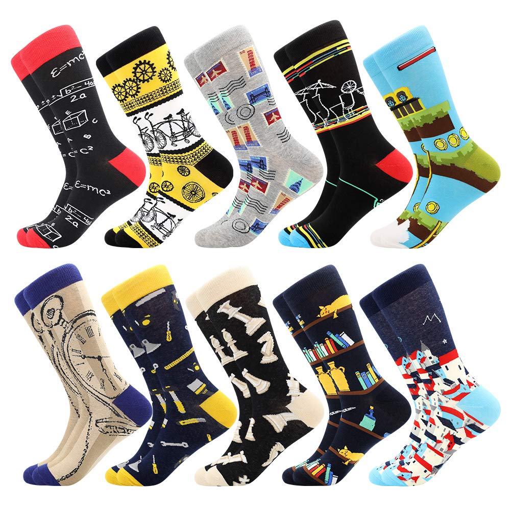 Bonangel Men's Fun Dress Socks - Colorful Funny Novelty Crew Socks Pack, Artistic Printed Socks for Casual Wear, Gifts & Office Fashion