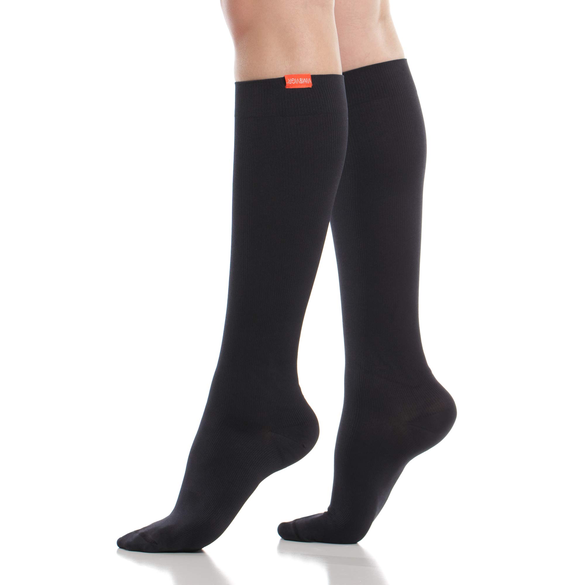 VIM & VIGR 20-30 mmHg Medical Grade Compression Socks for Women & Men - Black Cotton Solid, Medium/Large (2 Pack) - Improve Circulation, Reduce Swelling & Fatigue - Perfect for Travel, Running & Nurses