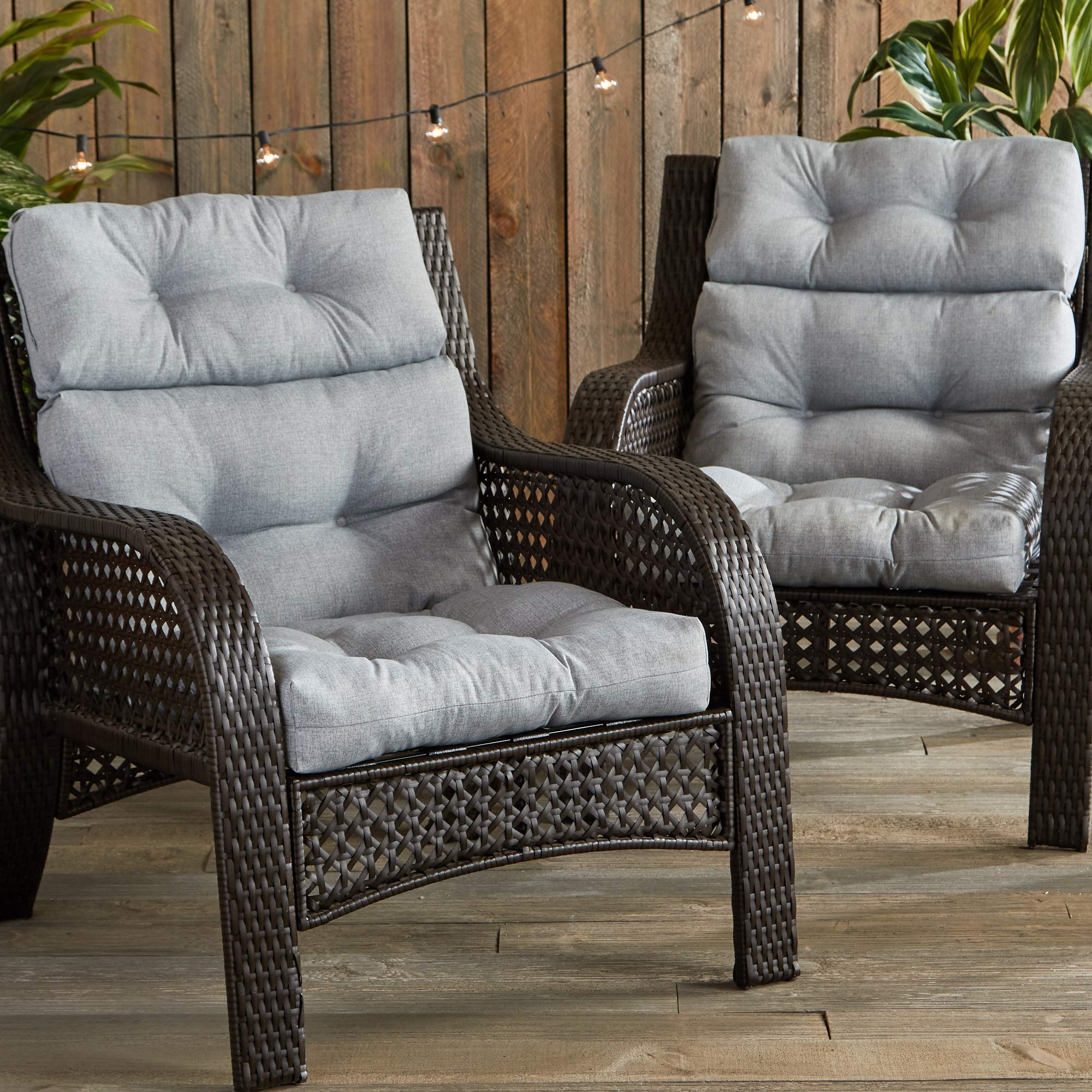 South Pine Porch Outdoor High-Back Chair Cushion Set of 2 - Heather Gray Water-Resistant Cushions for Patio, Deck, and Garden Furniture Comfort
