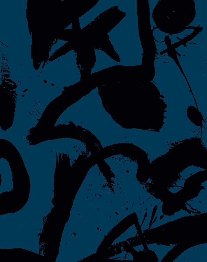 Chris Benz 'El Quijote' Black & Indigo Wallpaper - Premium Peel & Stick Removable Wallpaper for Living Room, Bedroom, or Office Decor