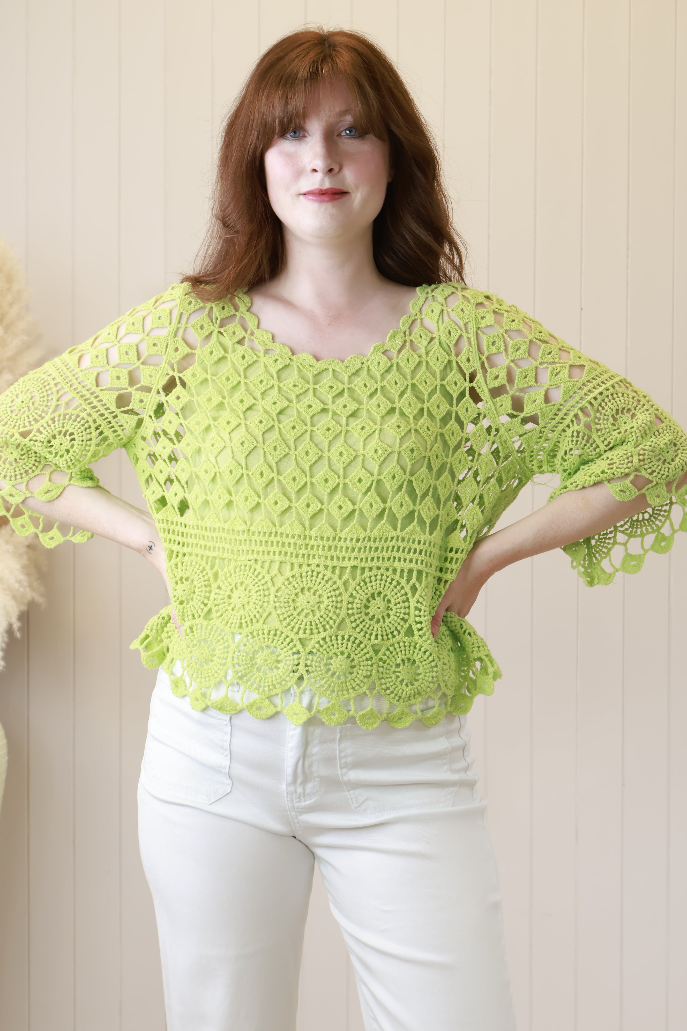 Cressida Crochet Top Lime Green - Boho Chic Summer Crop Top for Women - Perfect for Beach, Music Festivals & Casual Outings