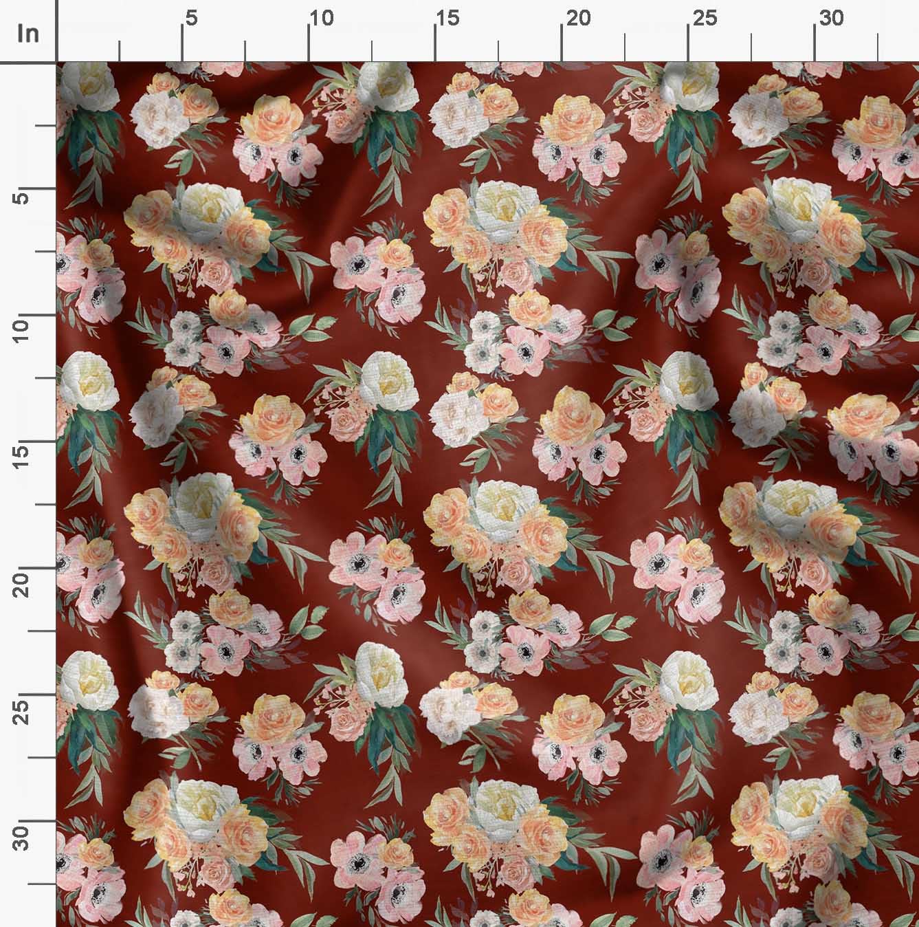 Soimoi Moss Georgette Red Fabric by The Yard - 42 Inch Wide Floral Printed Fabric with Anemone & Begonia Design - Lightweight Drapeable Material for Dresses, Scarves, Curtains and DIY Fashion Projects