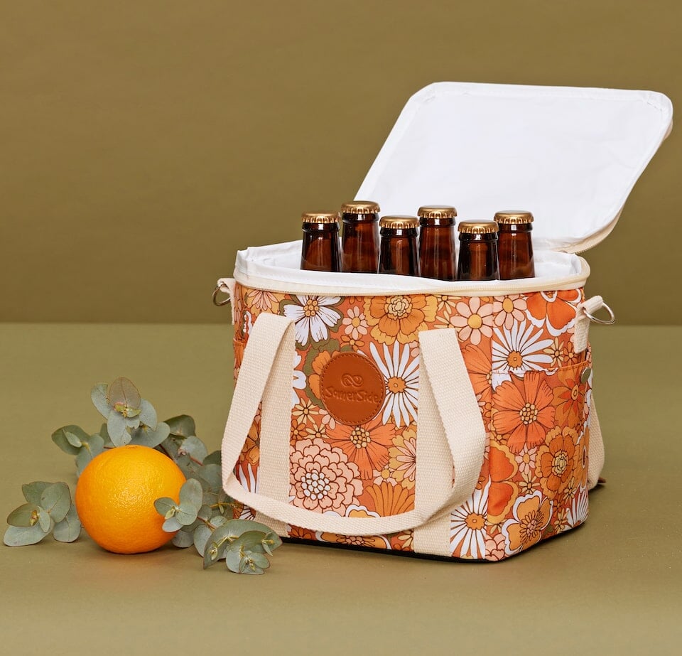 Portable Mini Cooler Bag for Picnics, Beach & Outdoor - Insulated Lunch Box for Food & Drinks - Golden Hour Design - Perfect for Camping, Travel & Work Lunch