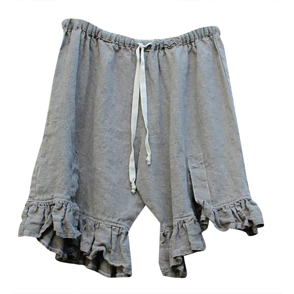 Libermall Women's Linen High Waist Wide Leg Shorts - Gray for Summer Comfort