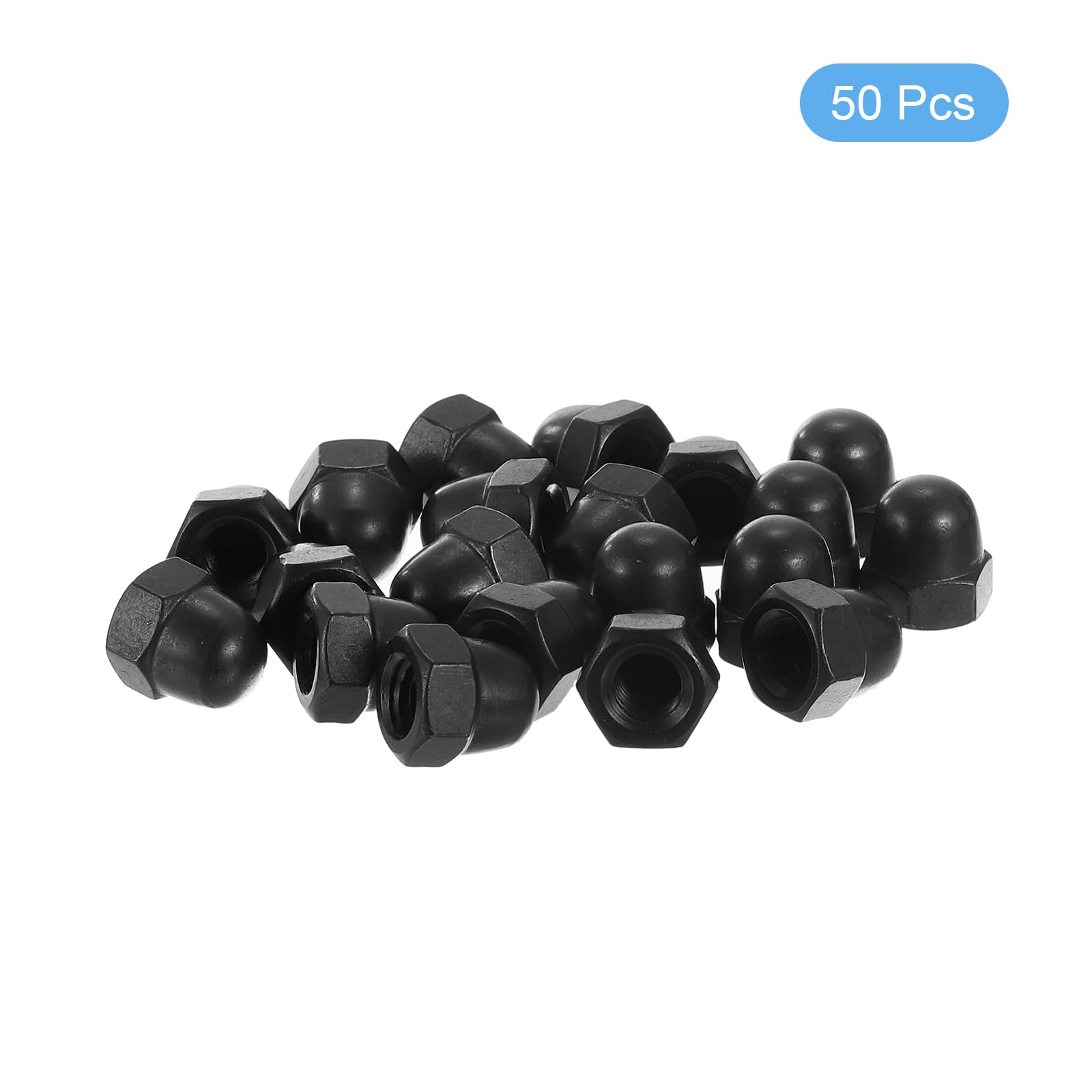 50Pcs M8x1.25 Carbon Steel Acorn Cap Nuts - Black Zinc Plated Dome Head Bolt Covers for Automotive, Furniture & DIY Projects - Durable Hardware Fasteners
