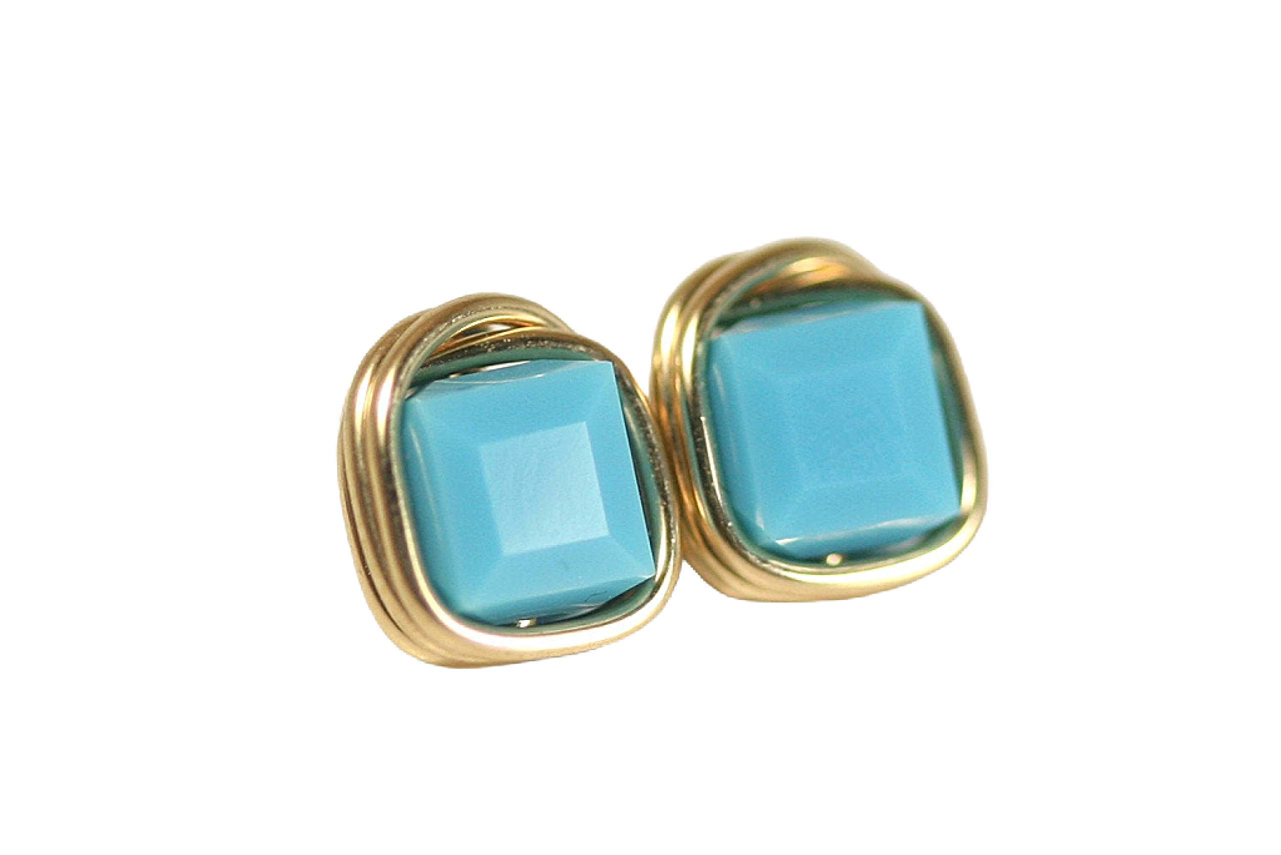 Handmade Gold Turquoise Blue Stud Earrings with Optional Matching Necklace | Boho Chic Jewelry for Women | Perfect for Parties, Weddings & Everyday Wear