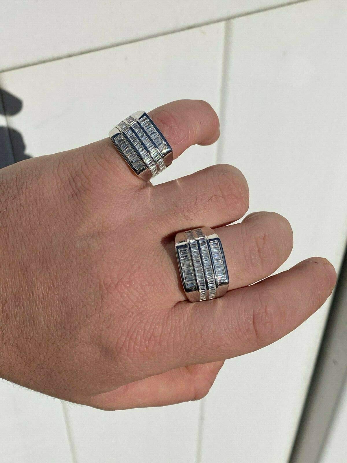 925 Sterling Silver Iced Baguette Men's Ring - Sizes 7-13 - Heavy Pinky or Statement Ring with Man-Made Diamonds | Perfect for Gifts, Weddings, and Everyday Luxury Fashion
