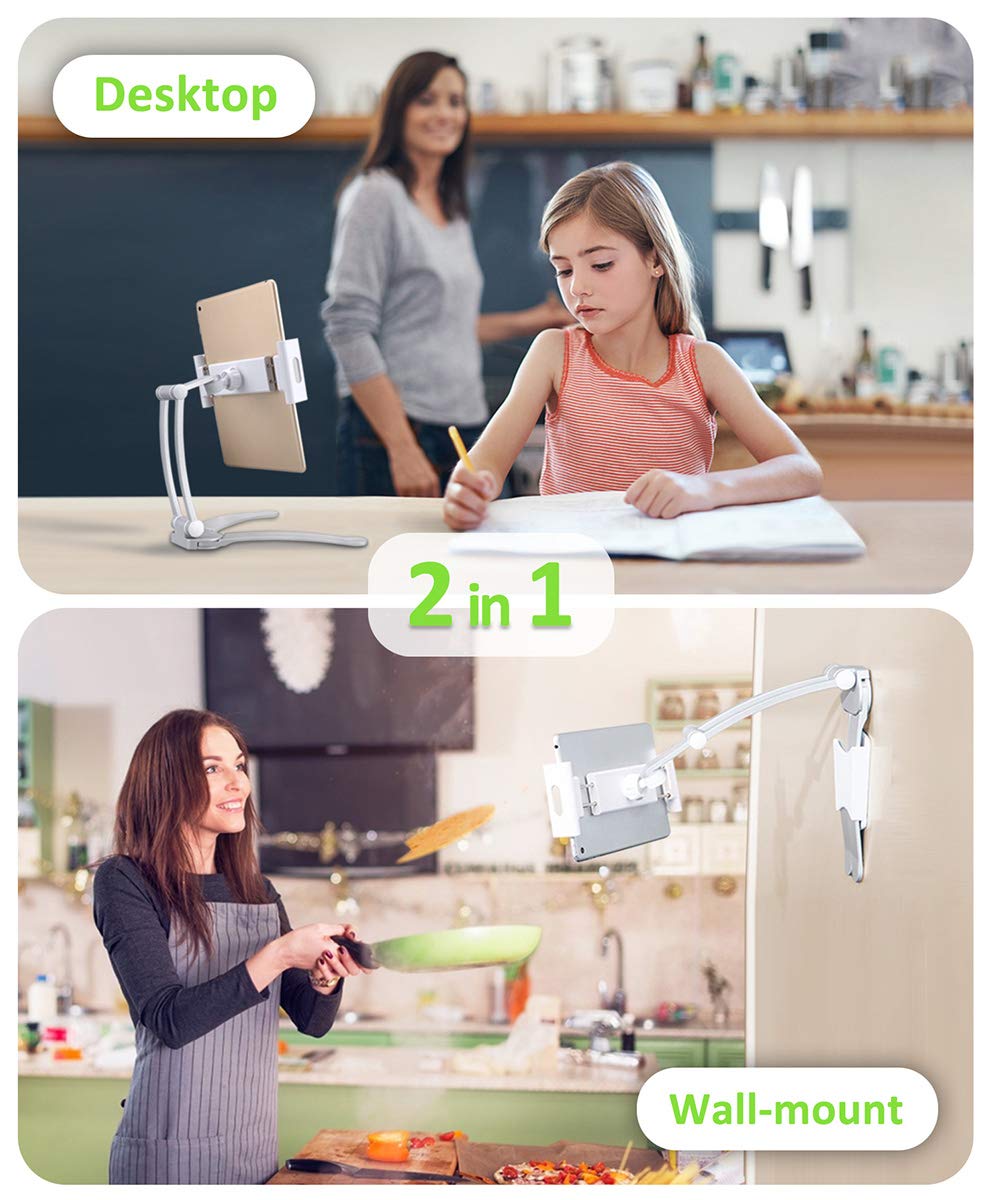 AYADA 2-in-1 Tablet Holder for Kitchen - Adjustable iPad Stand for Cooking & Countertop Use